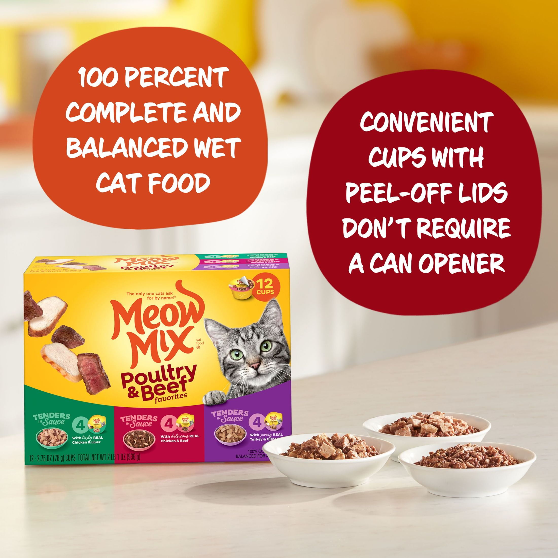 Meow Mix Tender Favorites Poultry & Beef Variety Pack Wet Cat Food (Multi-Flavor, 12 Pack of 2.75 oz) aurfr