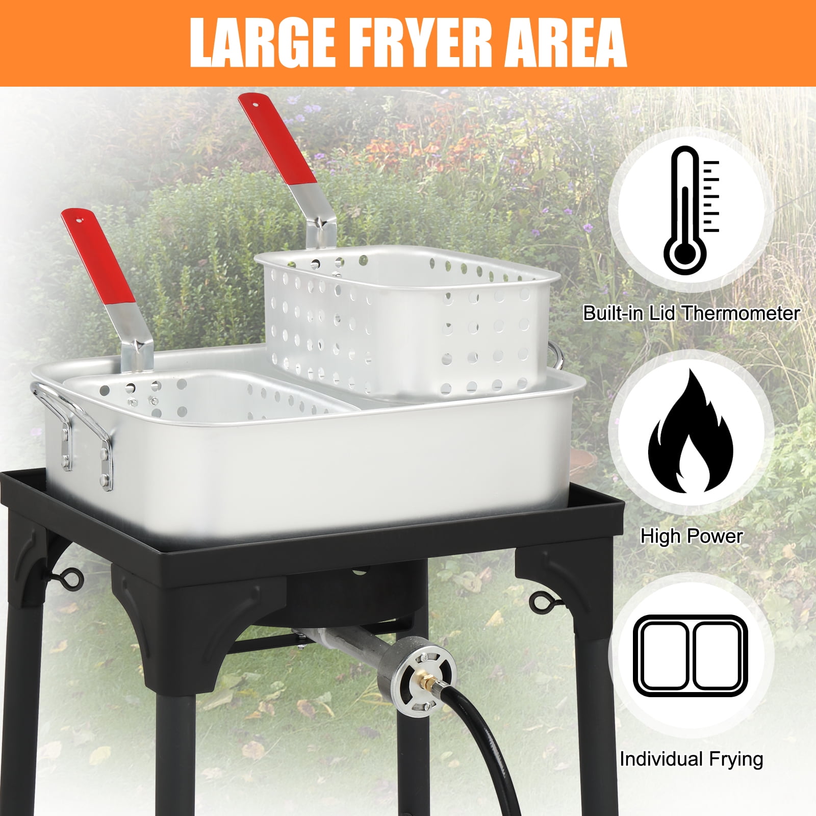 GoDecor Outdoor Propane Deep Fryer with Pot and 2 Inner Baskets (Silver, 18 qt) 27sk8