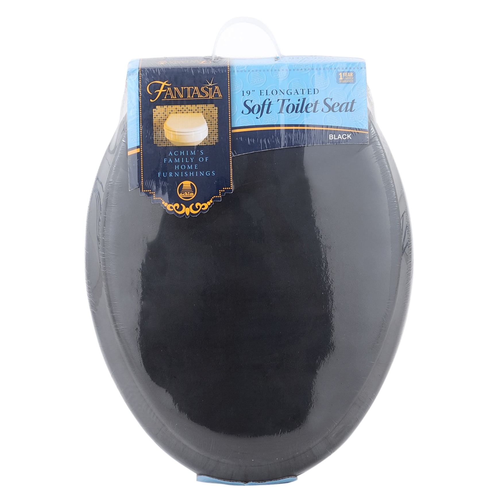 Evarixsmt Elongated Vinyl Toilet Seat with Slow Close Hinges and Secure Grip (Black, 19 in) nmj45