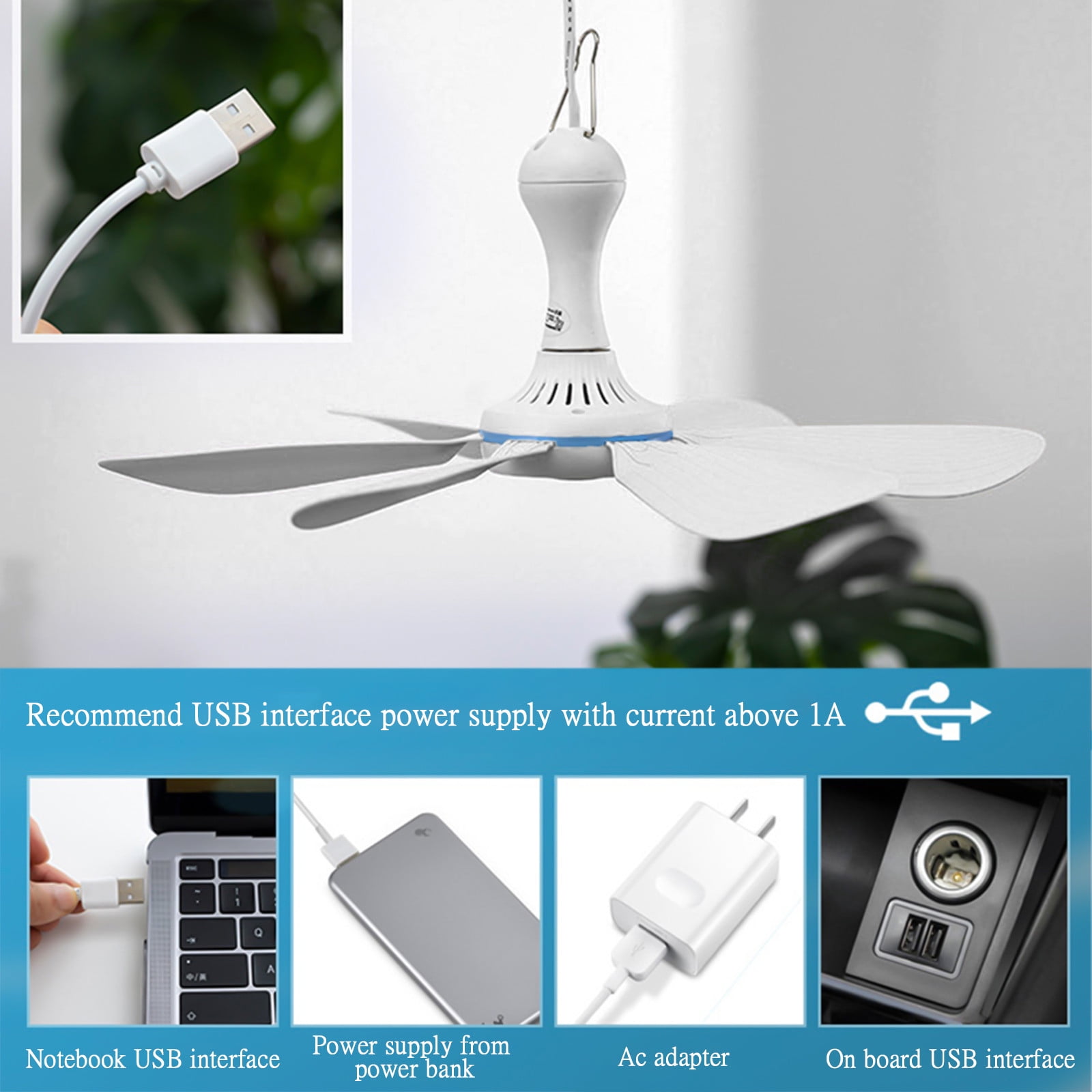 SuoKom Portable Ceiling Fan for Camping and Outdoor Tents (White, 1 Pack) 5h852