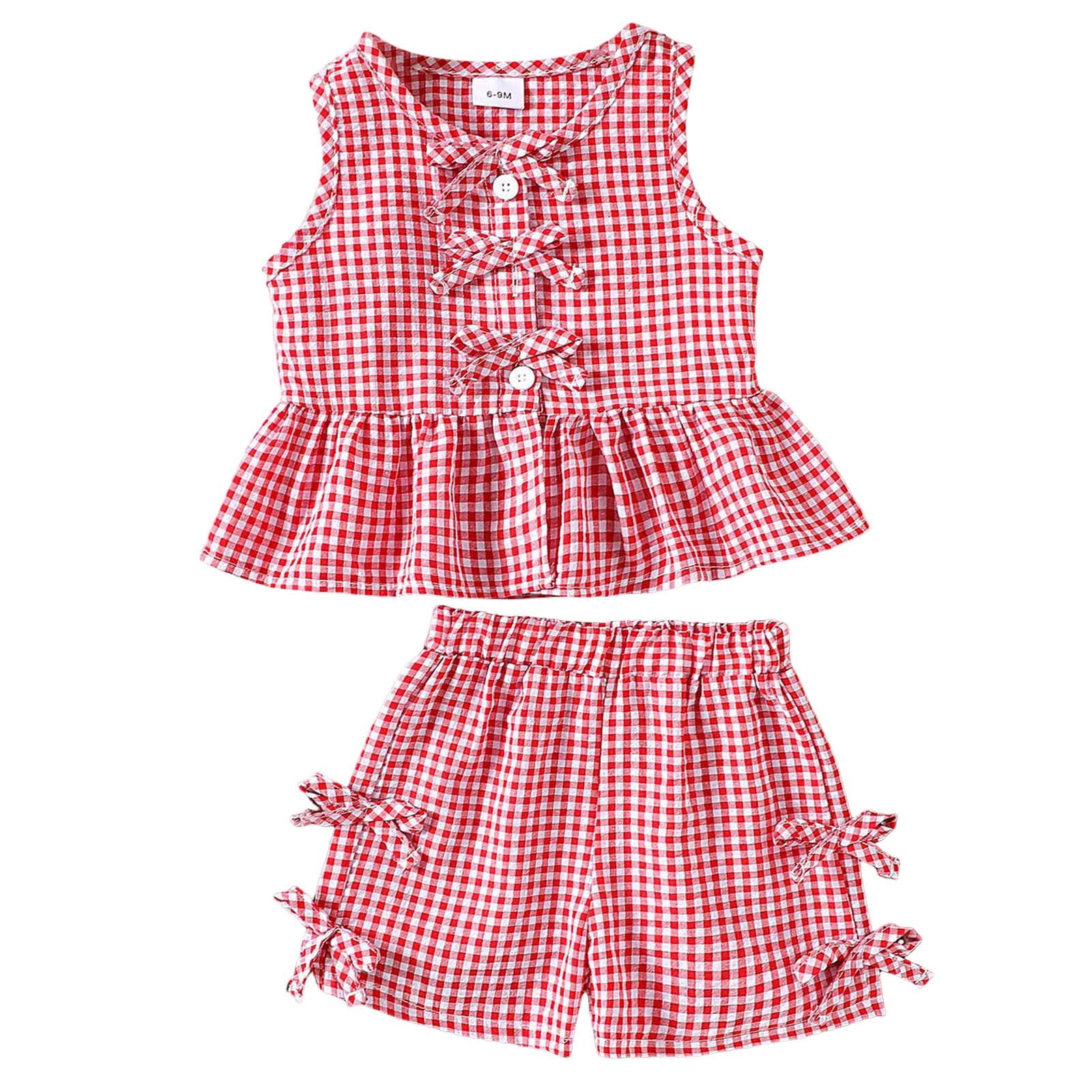 TOWED22 Toddler Girl Summer 2-Piece Set Spaghetti Strap Cami and Floral Shorts (Red, 6-9 M) 6jny6