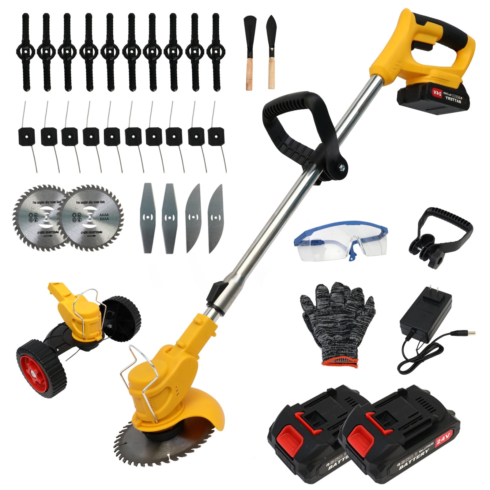 CATGOOD 24V Electric Weed Eater Grass Trimmer with Wheels (Yellow, 35-47 in) m4hjn