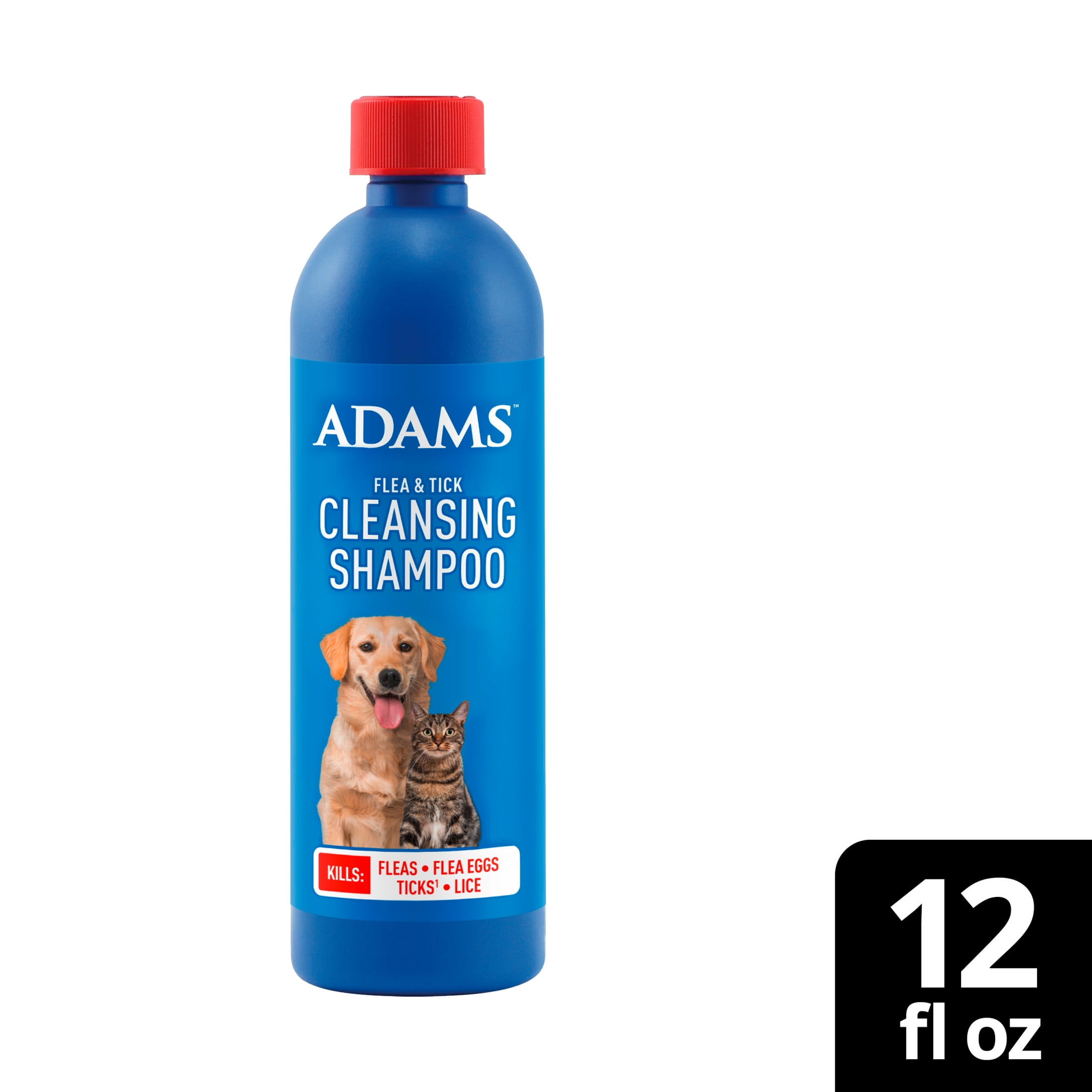 ADAMS Flea & Tick Cleansing Shampoo for Dogs and Cats, Pet Grooming Treatment for Fleas, Ticks, and Lice (Blue, 12 fl oz) ul36n
