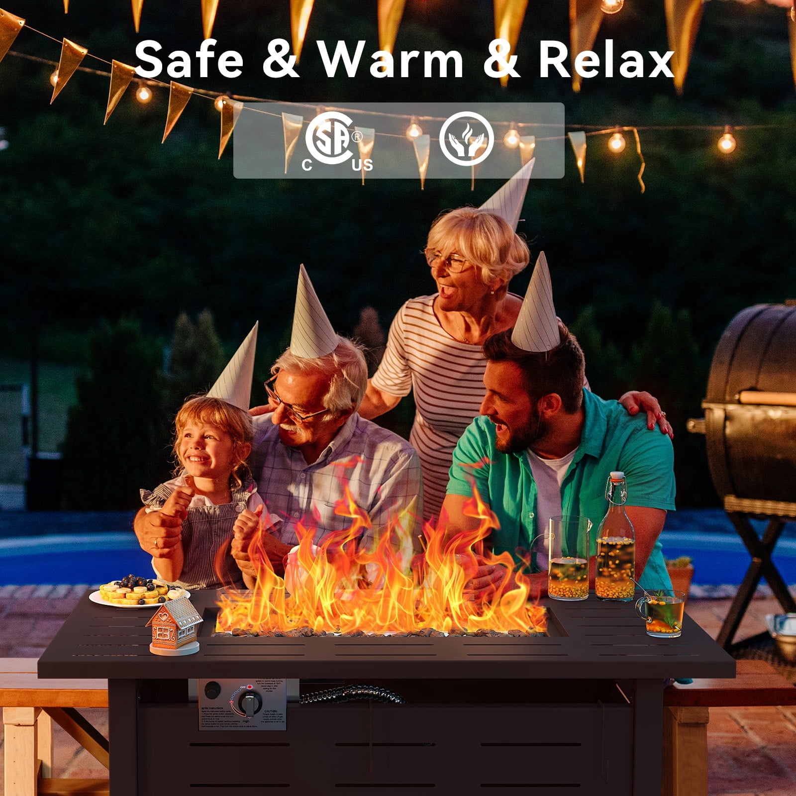 Sunmthink 42 in Propane Fire Pit Table for Patio, 50,000 BTU Outdoor Heater with Lid and Lava Rocks (Brown, 42 in) ed81v