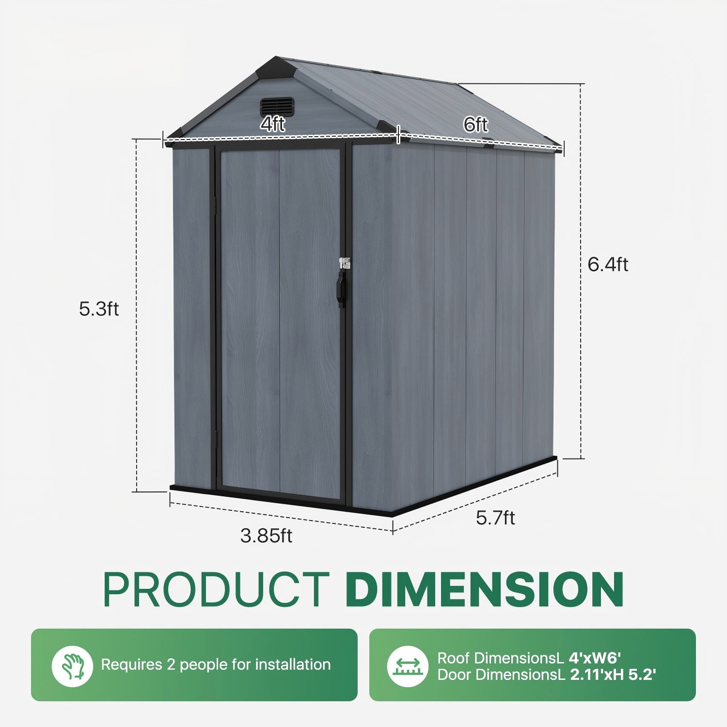 Dateyes Outdoor Resin Storage Shed, Heavy Duty Garden Tool Shed with Floor and Metal Frame (Dark Gray, 6 ft x 4 ft) kh4f8