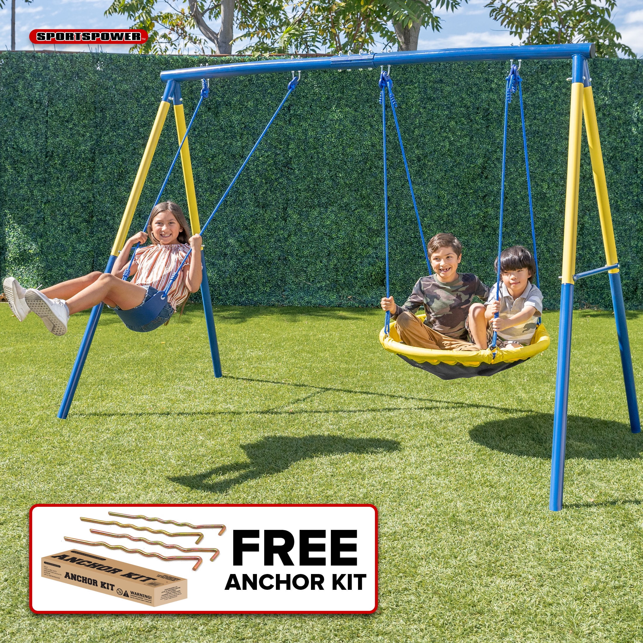 Sportspower My 1st Outdoor Backyard Swing Set with Belt Swing and 32 in Saucer Swing (Yellow, 6 ft Height) fb580
