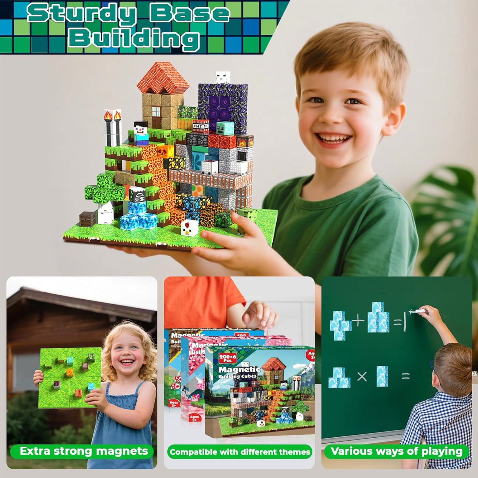 Annexfun Magnetic Building Blocks STEM Construction Set with 6 Base Plates (200 Pieces) kt3o9