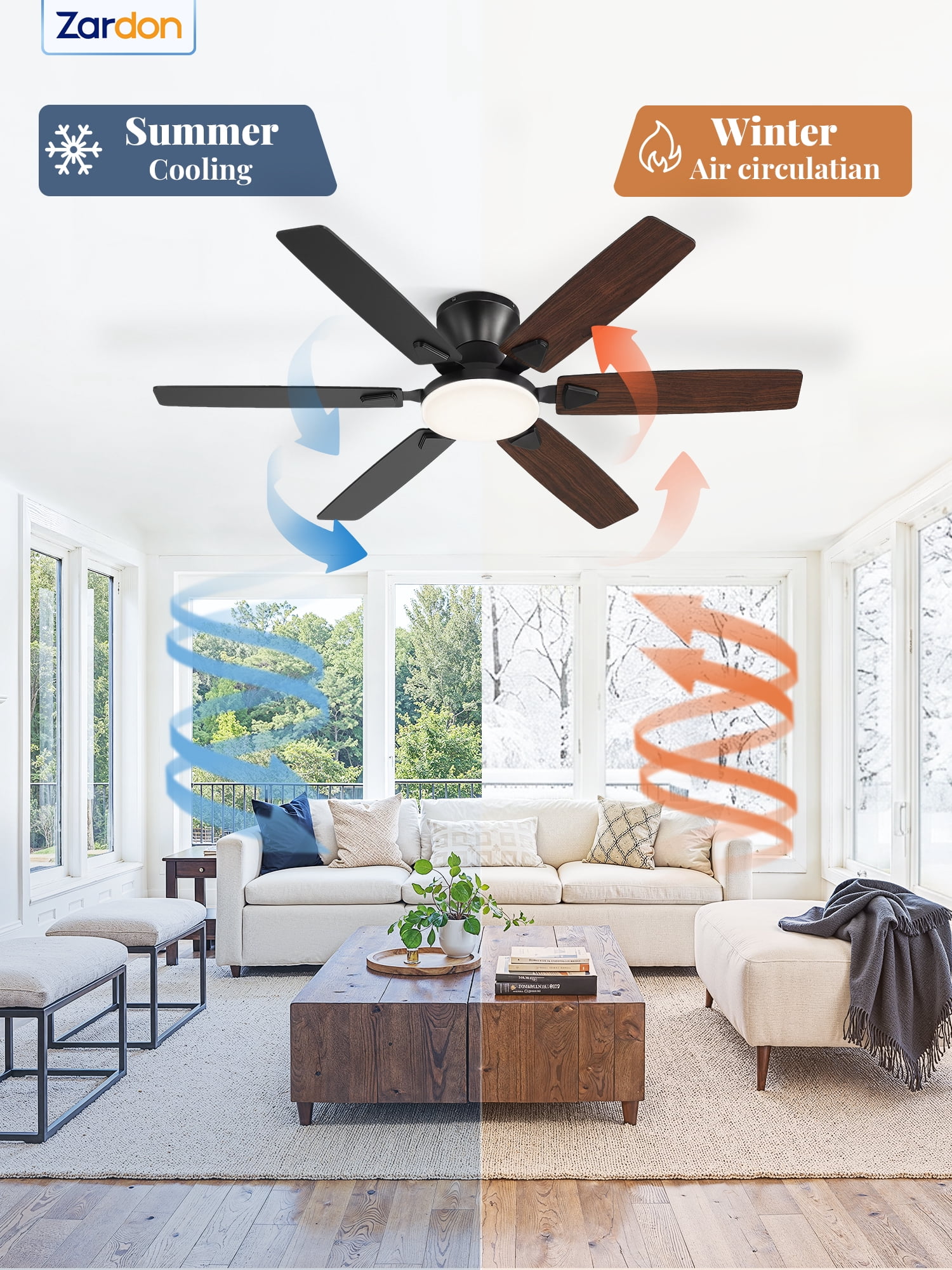 Lokivas 52in Ceiling Fan with Light, Modern 6-Speed Remote Control Reversible Motor for Bedroom and Living Room (Black, 52 in) ecuk3