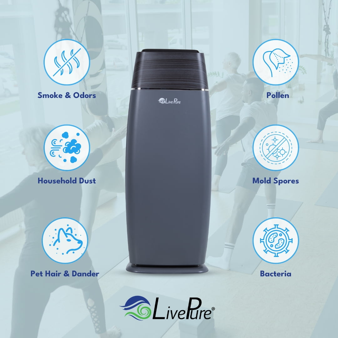 LivePure Sierra Series True HEPA Tall Tower Air Purifier (Black, 200 sq ft) sfl8d