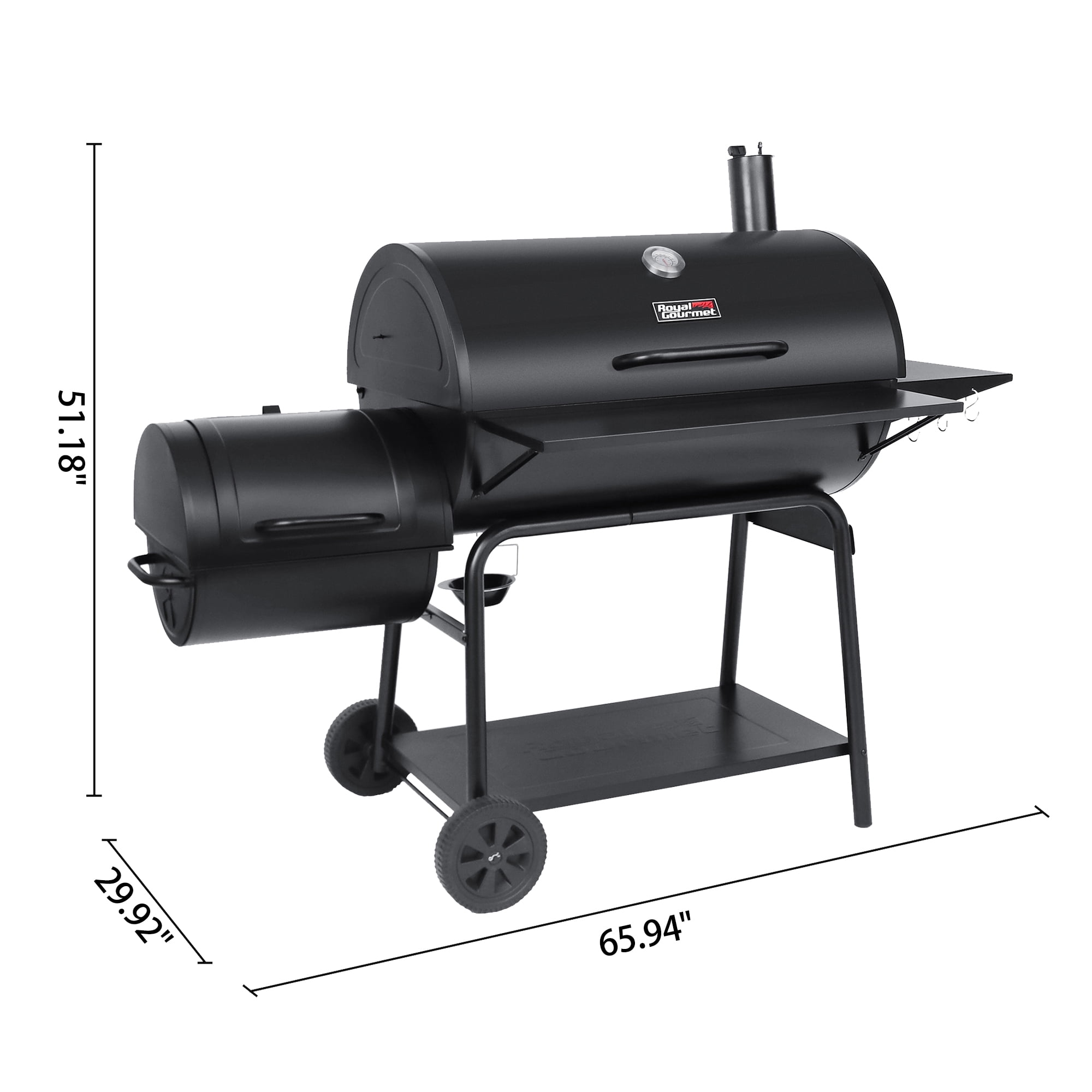 Royal Gourmet CC2036F 36 in Charcoal Barrel Grill with Offset Smoker (Black, 65.94 in L x 29.92 in W x 51.18 in H) nd60w