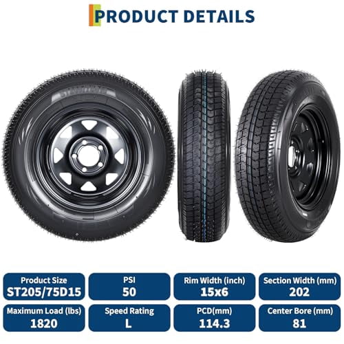 GARVEE ST205/75D15 Trailer Tires and 15 in Rims (2-Pack, 5 Lug on 4.5 in Bolt Pattern, 6PR Load Range C) c9zym