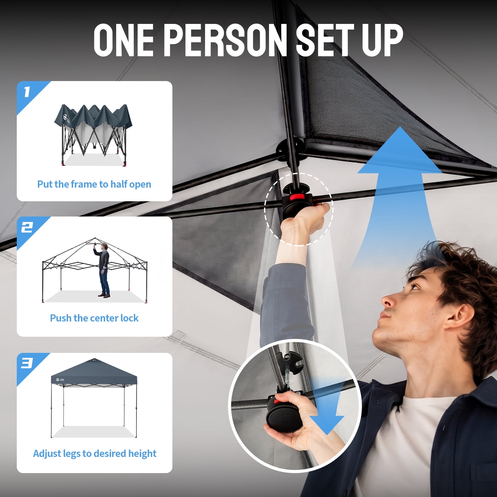 Crown Shades 10x10 Pop Up Canopy Tent with Patented One Push Center Lock (Grey, 10 ft x 10 ft) q6jse