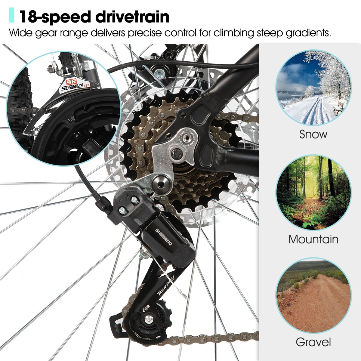 HILAND 26 in Mountain Bike, 18-Speed MTB with Dual Disc Brakes, Aluminum Frame Bicycle (Black, 26 in) lyex8