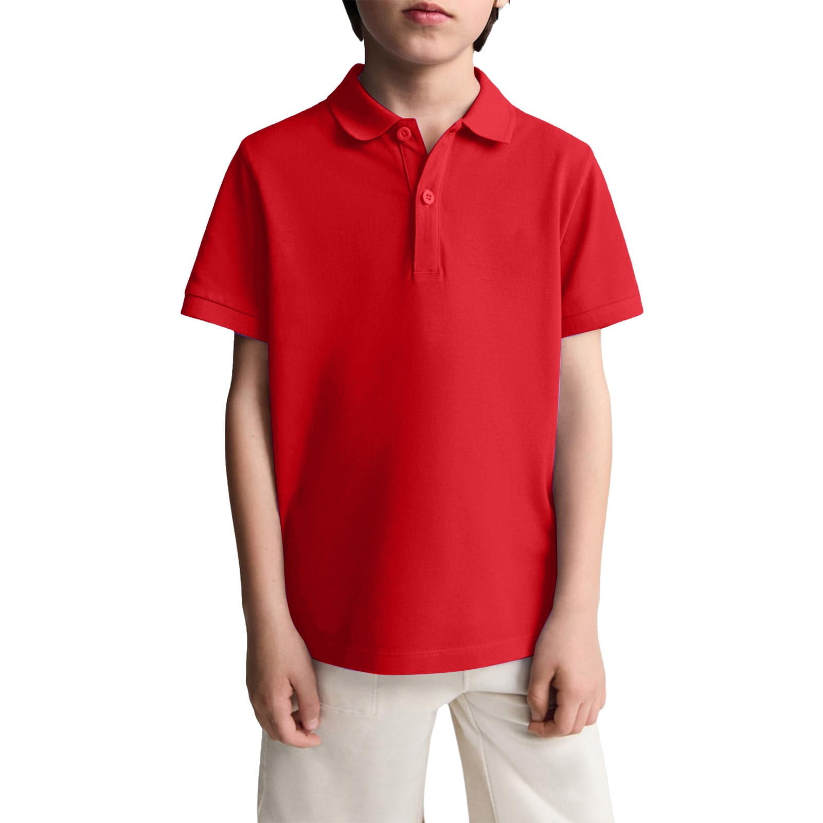 KTYNE Kids Polo Shirt Short Sleeve School Uniform Casual Collared Top (Red, 9-10 Years) zglnv