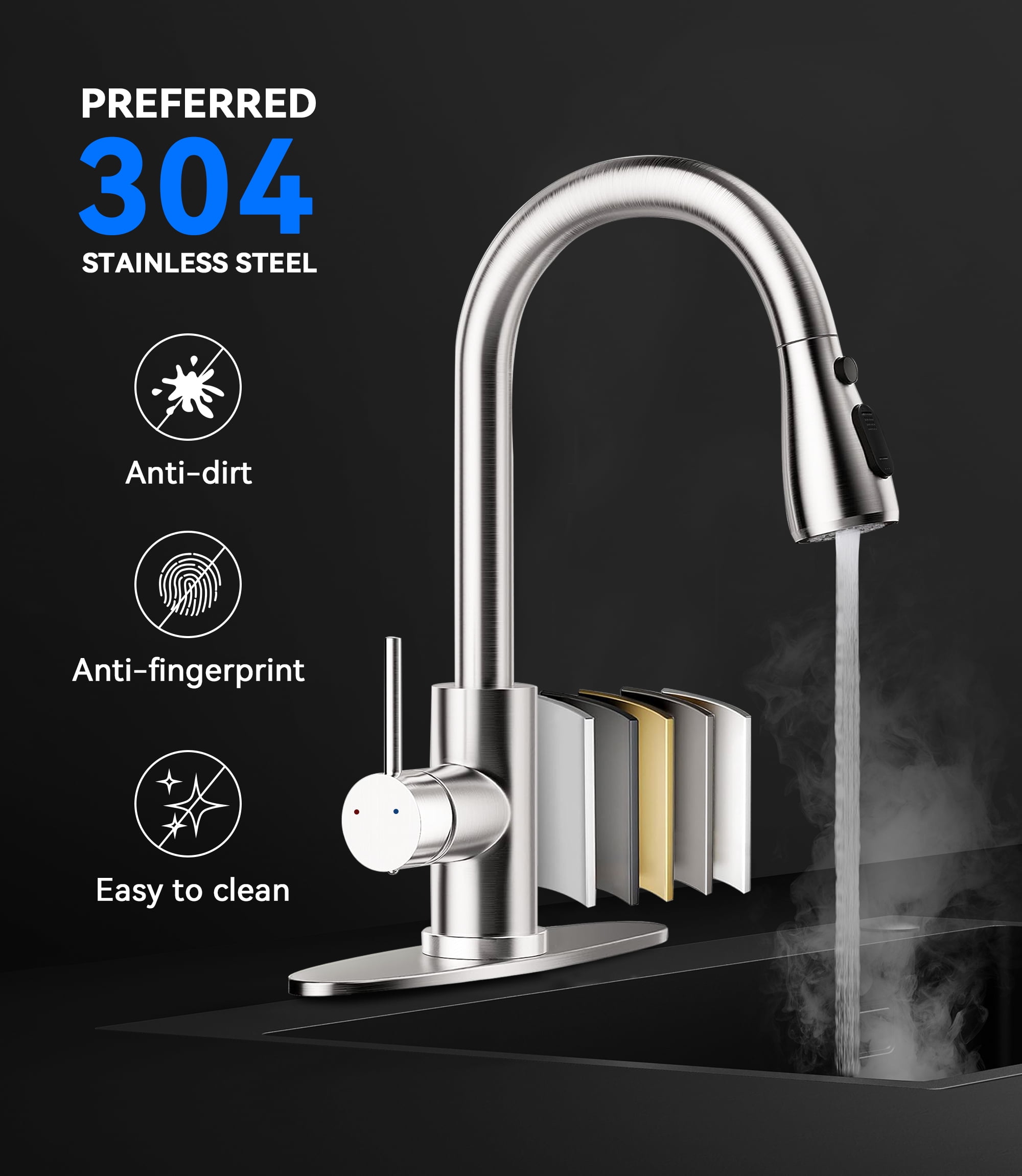 HODVIT Kitchen Faucet with Pull Down Sprayer, High Arc Stainless Steel Sink Faucet (Silver, 16 in) l9jcz