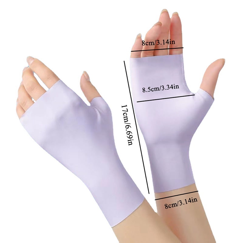 Astlbim UV Protection Fingerless Gloves Breathable Ice Silk Sunscreen Mittens for Driving and Nail Art (White, One Size) 7xm7w