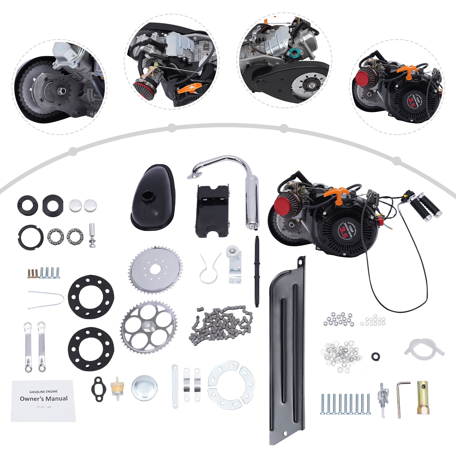 Aiqidi 100cc 4-Stroke Bicycle Engine Conversion Kit Gas Motorized Bike Motor (Silver, 44 lb) tddoa