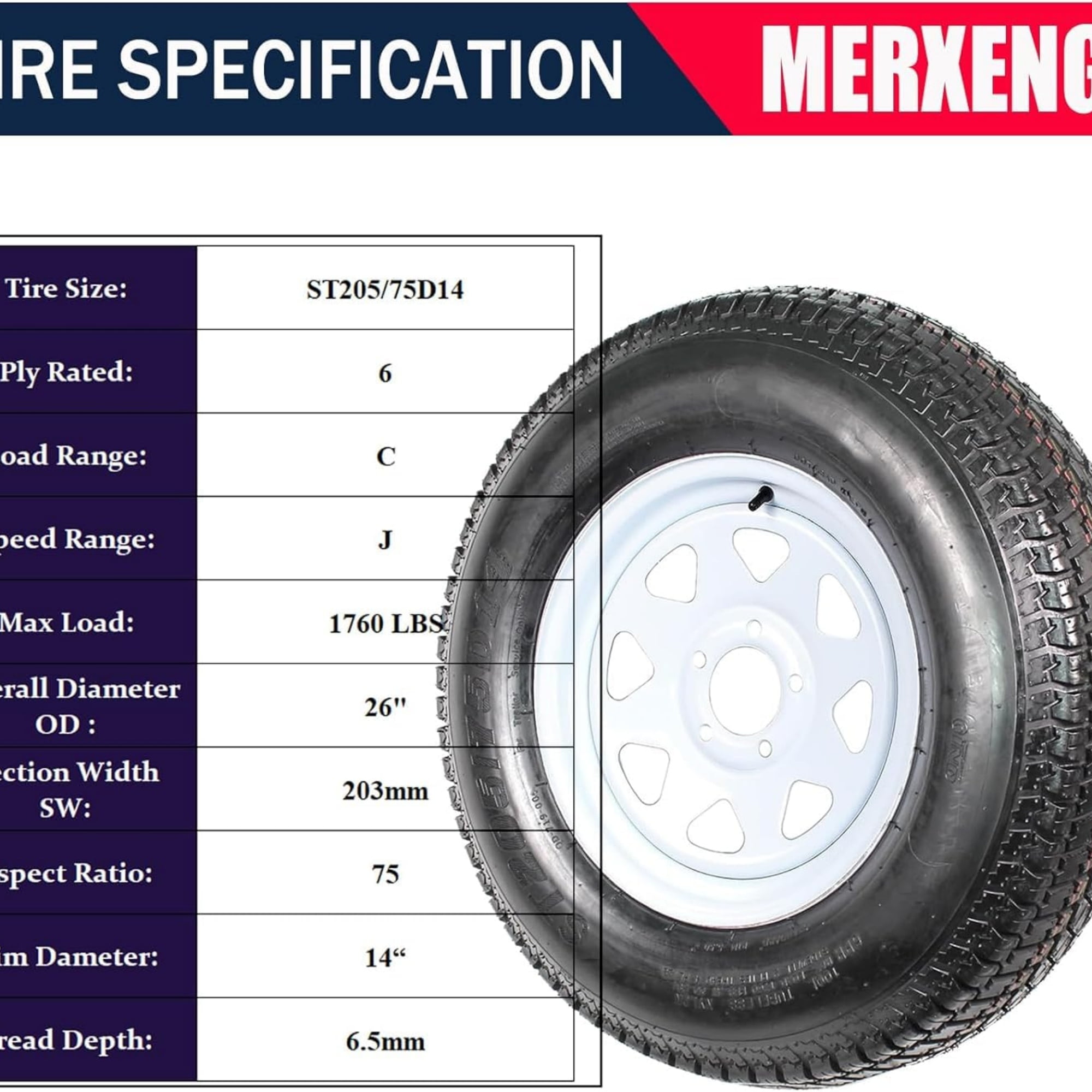 MERXENG ST205/75D14 Trailer Tire and Wheel Assembly (White, 2-Pack, 14 in) 3um4q
