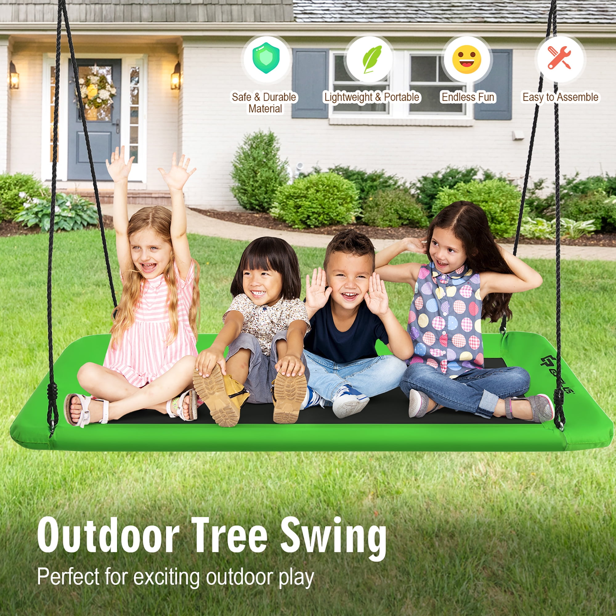 Costway Giant Platform Tree Swing with Hanging Straps (Green, 60 in) pd4s1