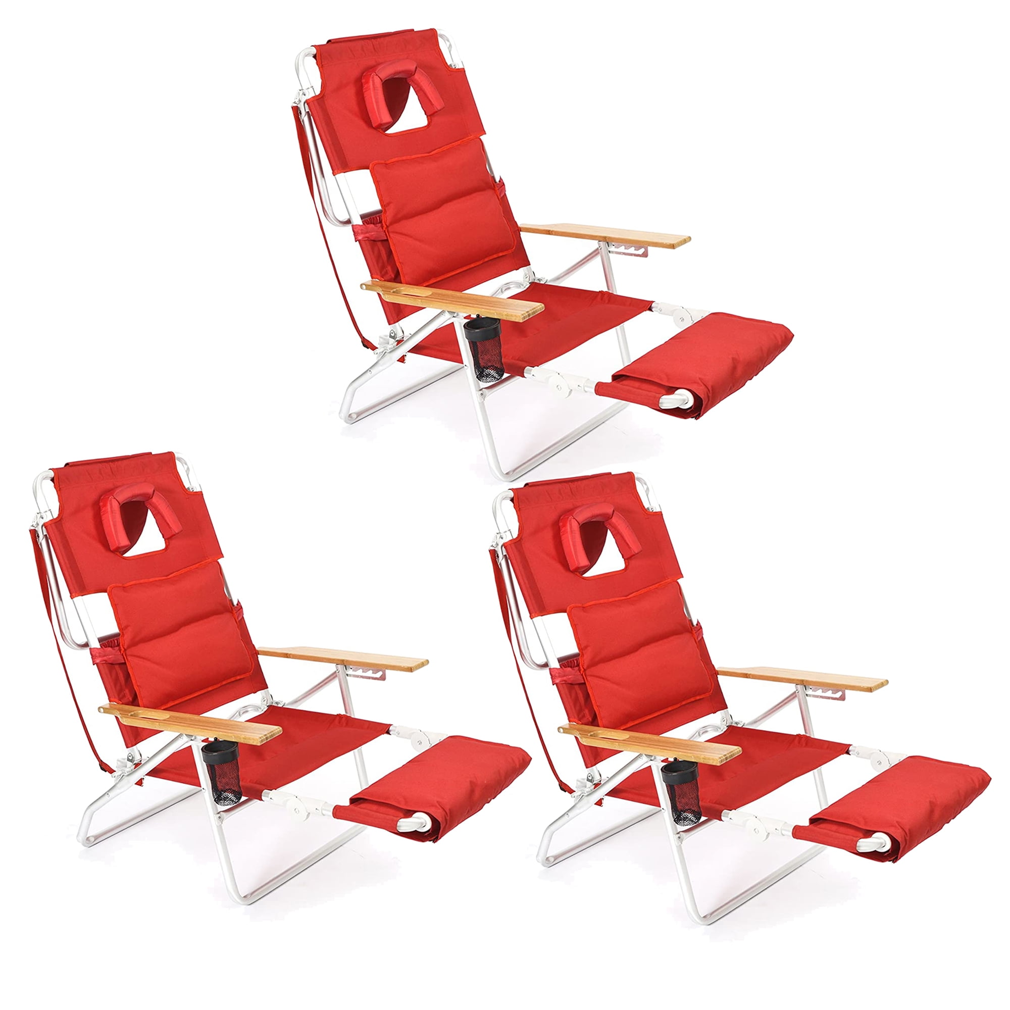 Ostrich Deluxe 3N1 Padded Sports Chair with Footrest, Red (3 Pack) 187sk