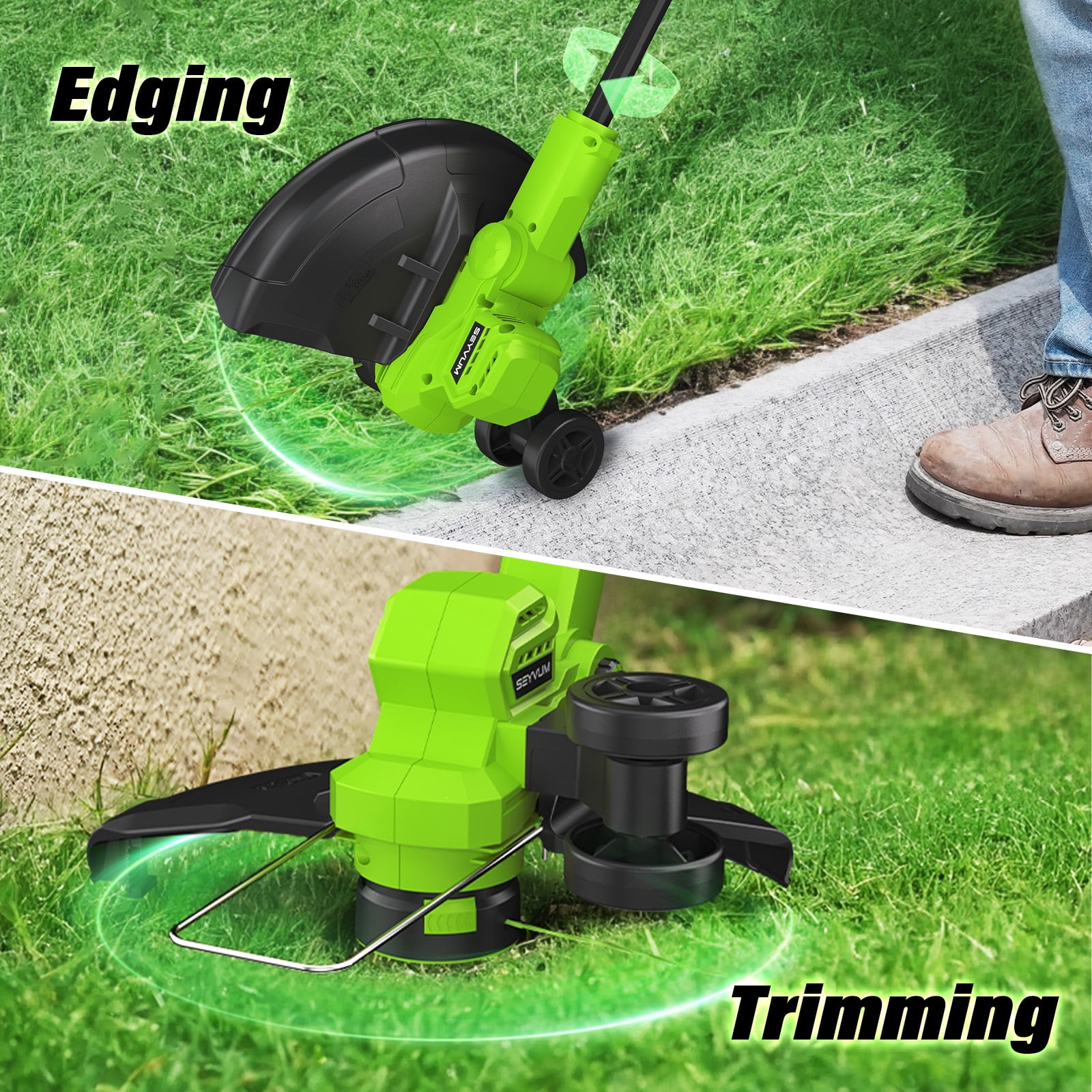Generic 20V Cordless String Trimmer and Lawn Edger, Brushless Motor, 2x2.0Ah Batteries, 12 in Cutting Path (Black/Green, 12 in) fvha6