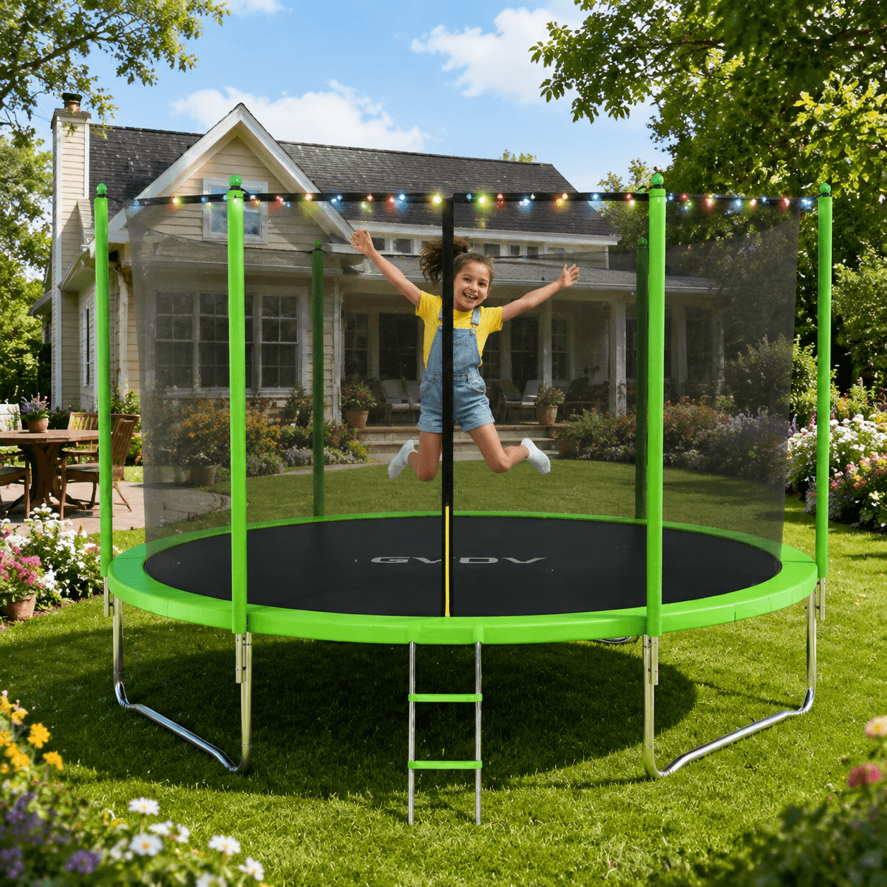 GVDV Outdoor Recreational Trampoline with Safety Enclosure Net (Green, 10 ft) i22mo