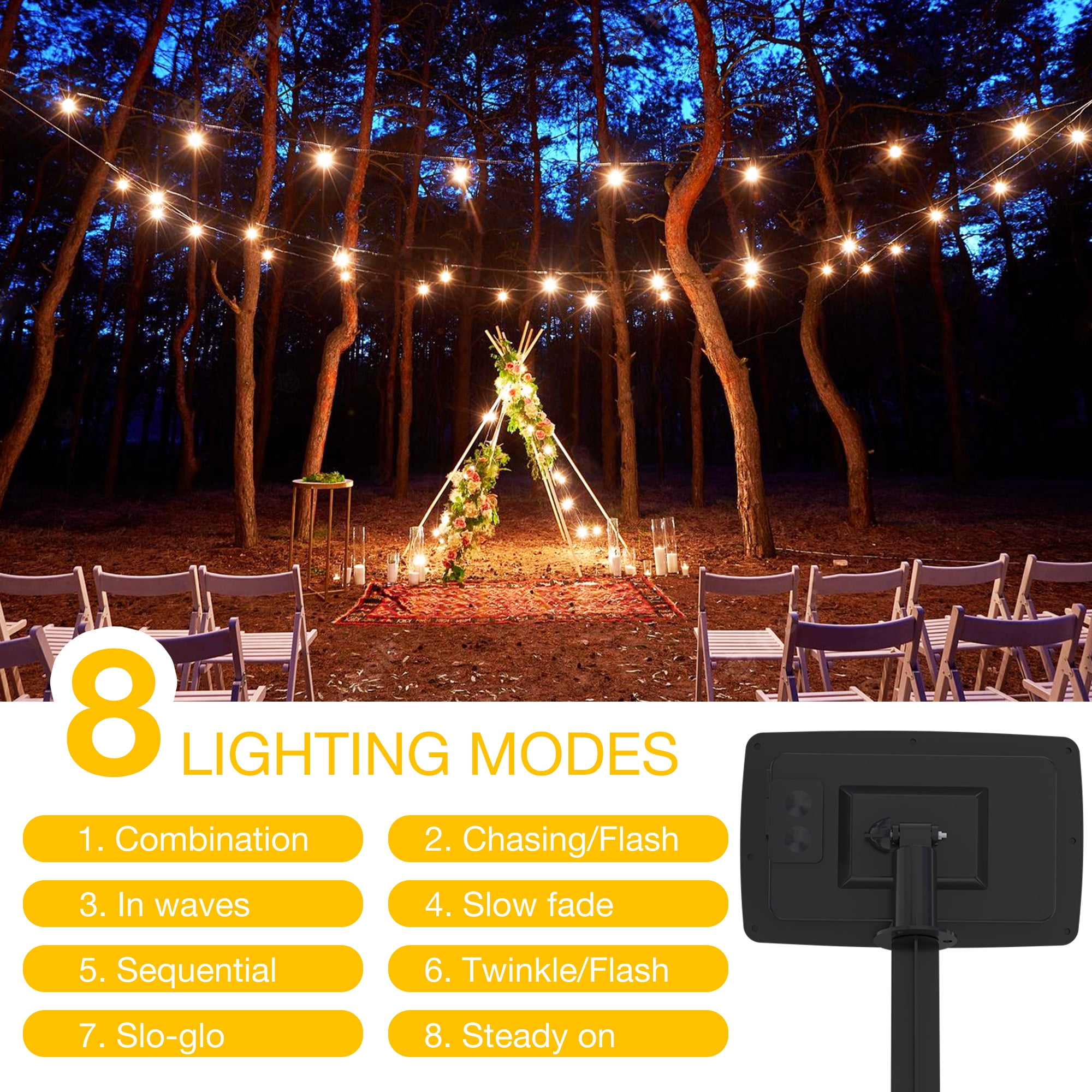 DAYBETTER Solar String Lights Outdoor, Waterproof LED Hanging Lights with 24 Shatterproof Bulbs, Dimmable (Warm White, 100 ft) 6tzjz