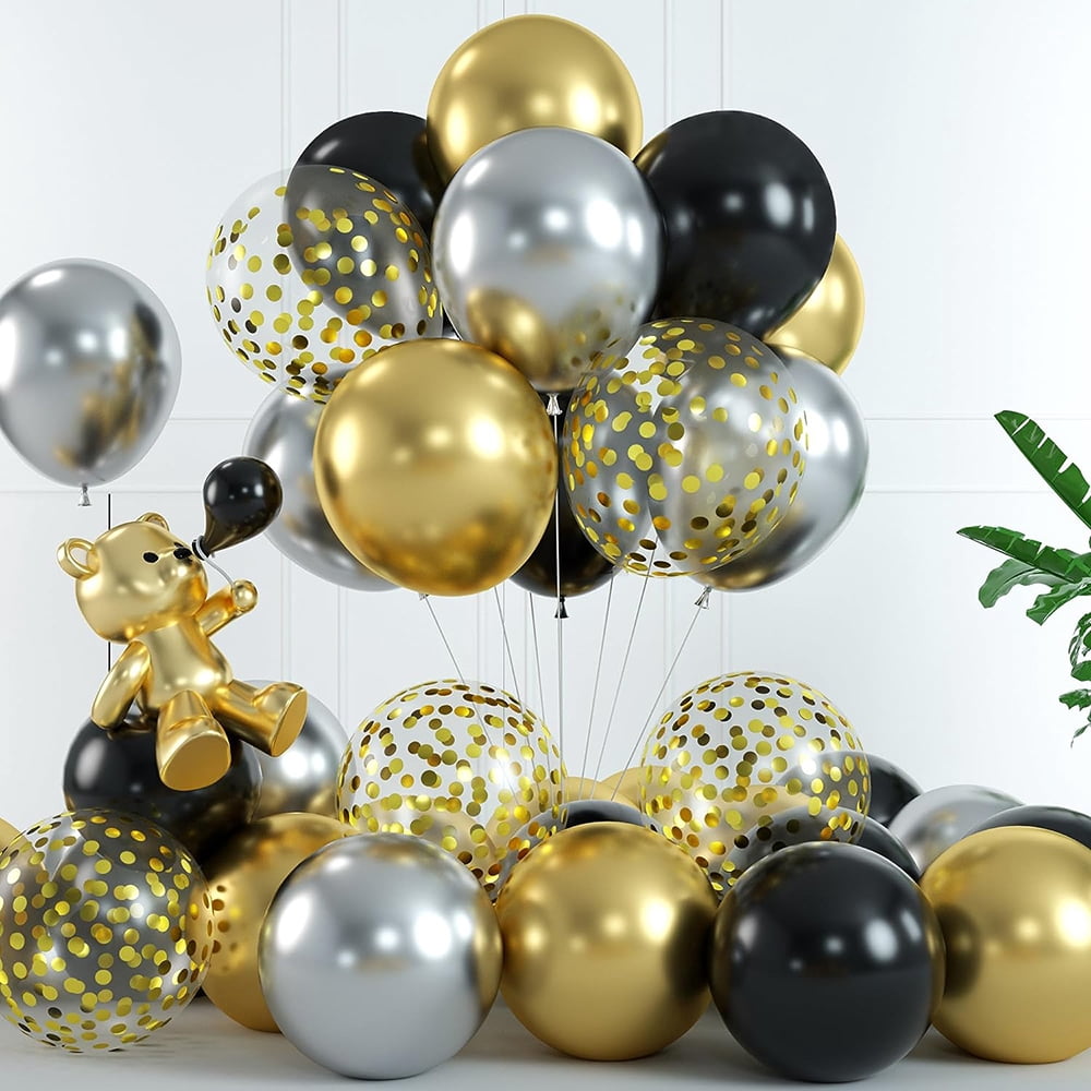 Heldig Latex Balloon Set for Party Decorations (Black, Gold, Silver, 60 Pack) aj03y