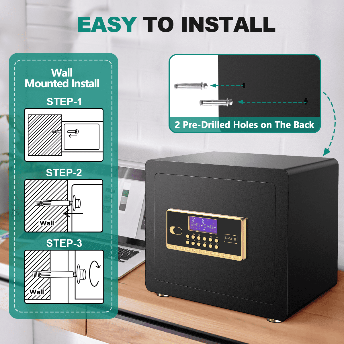 RYCUZO Home Security Safe Box with Digital Keypad and Adjustable Shelf (Black, 1.5 cu ft) e6jtl - Image 8