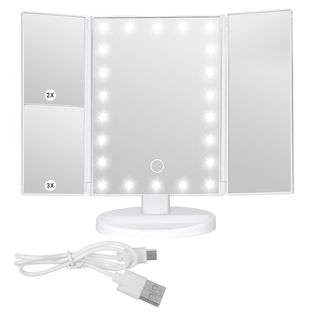 COWIN LED Vanity Makeup Mirror with Lights, Tri-Fold Magnifying Mirror with Touch Screen (White, 13.8 in x 9.4 in) 10c88