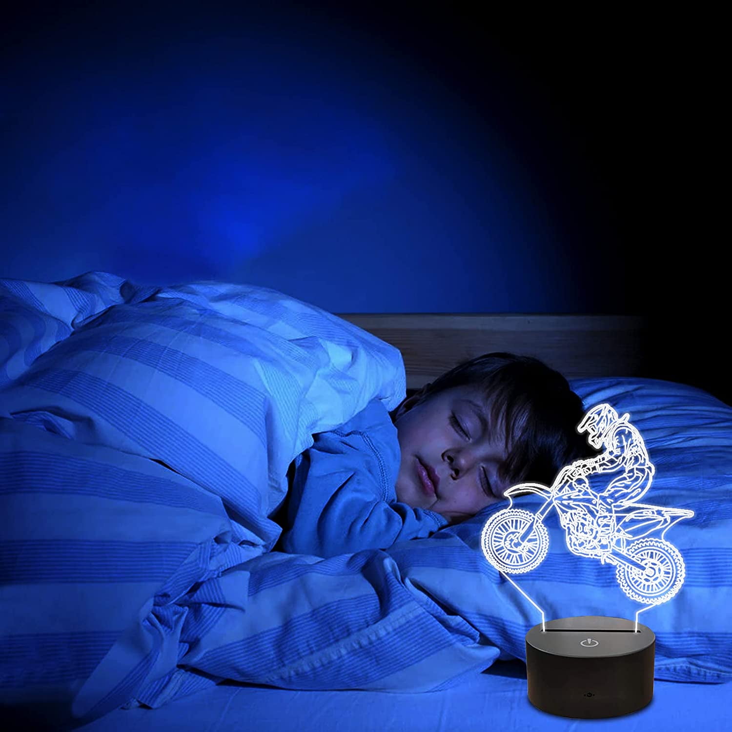 Ysitian Motocross 3D LED Night Light Illusion Lamp for Kids Bedroom (Black, 1 Pack) etfuv
