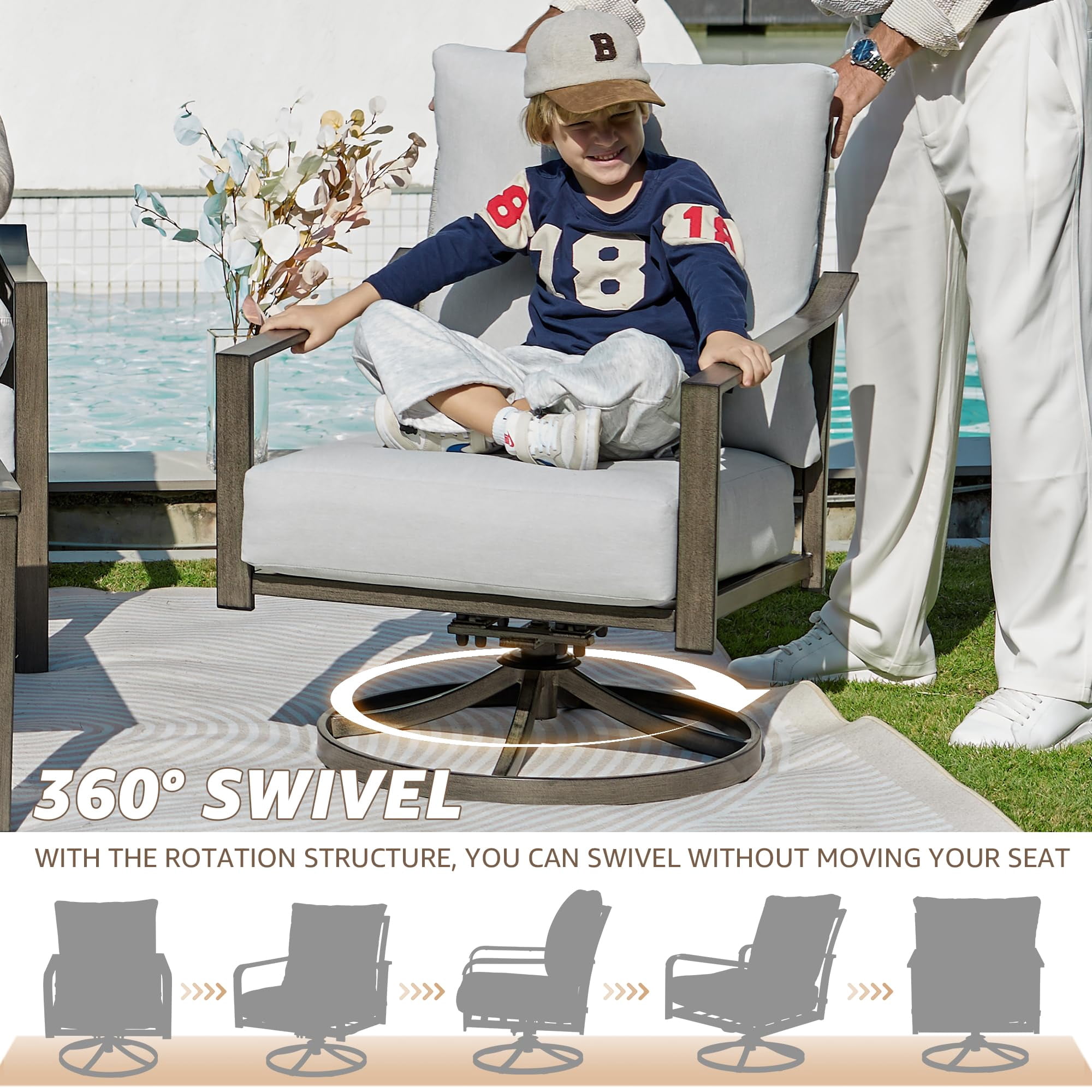 NATURAL EXPRESSIONS 4-Piece Outdoor Patio Conversation Set with Swivel Rocking Chairs and Hand-Woven Rope Back (Beige, 4-Piece Set) 9zrj8