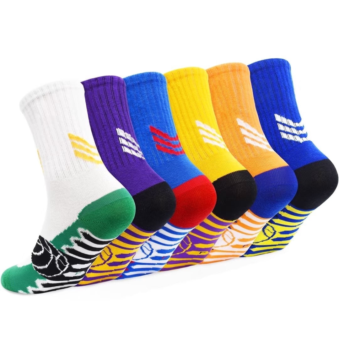 Tphon Kids Athletic Sports Socks Moisture-Wicking Basketball Soccer Crew Socks (Multicolor, 6 Pairs) 1r1qz