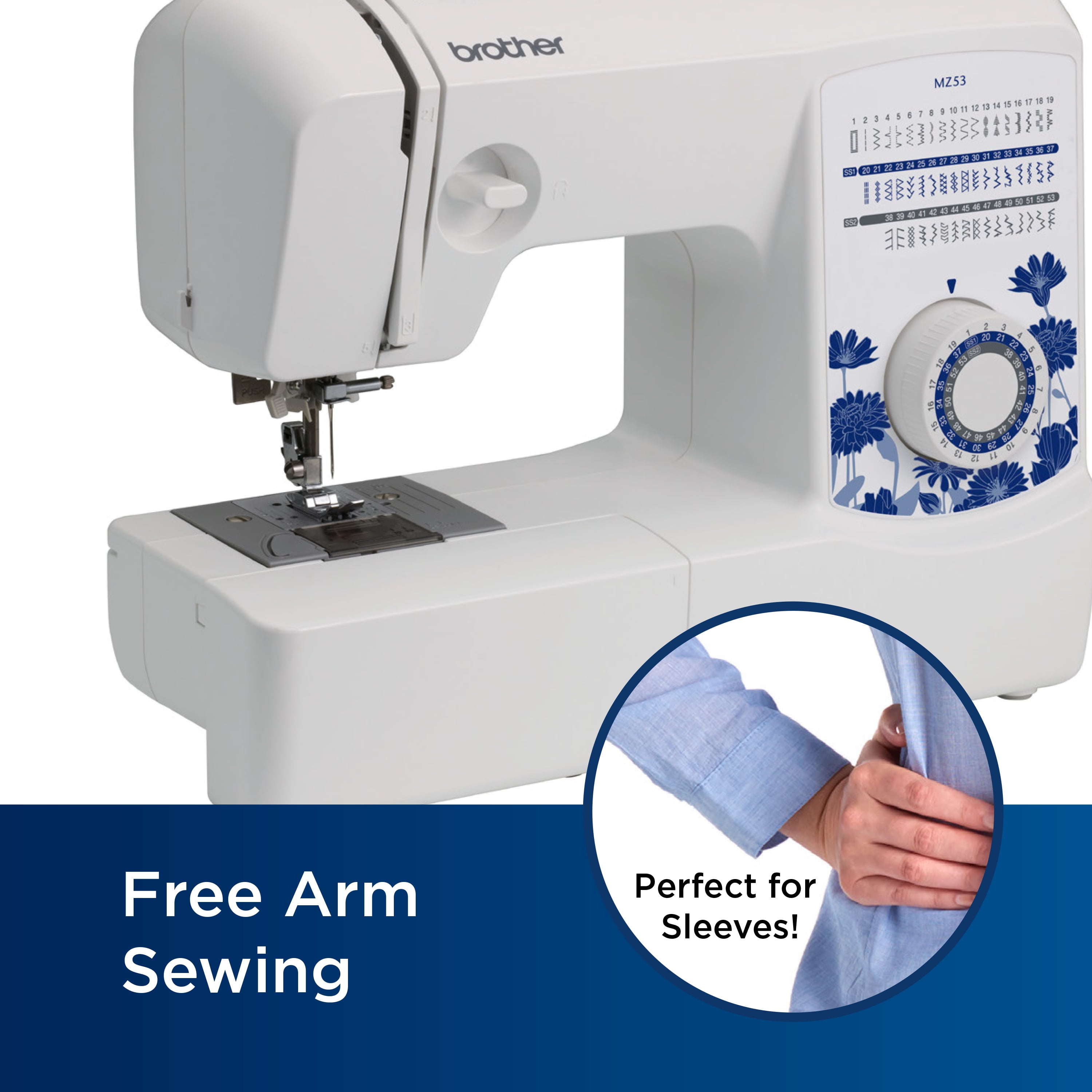 Brother MZ53 Mechanical Sewing Machine with 53 Built-In Stitches and Free Arm (12.32 lb) 3xth7