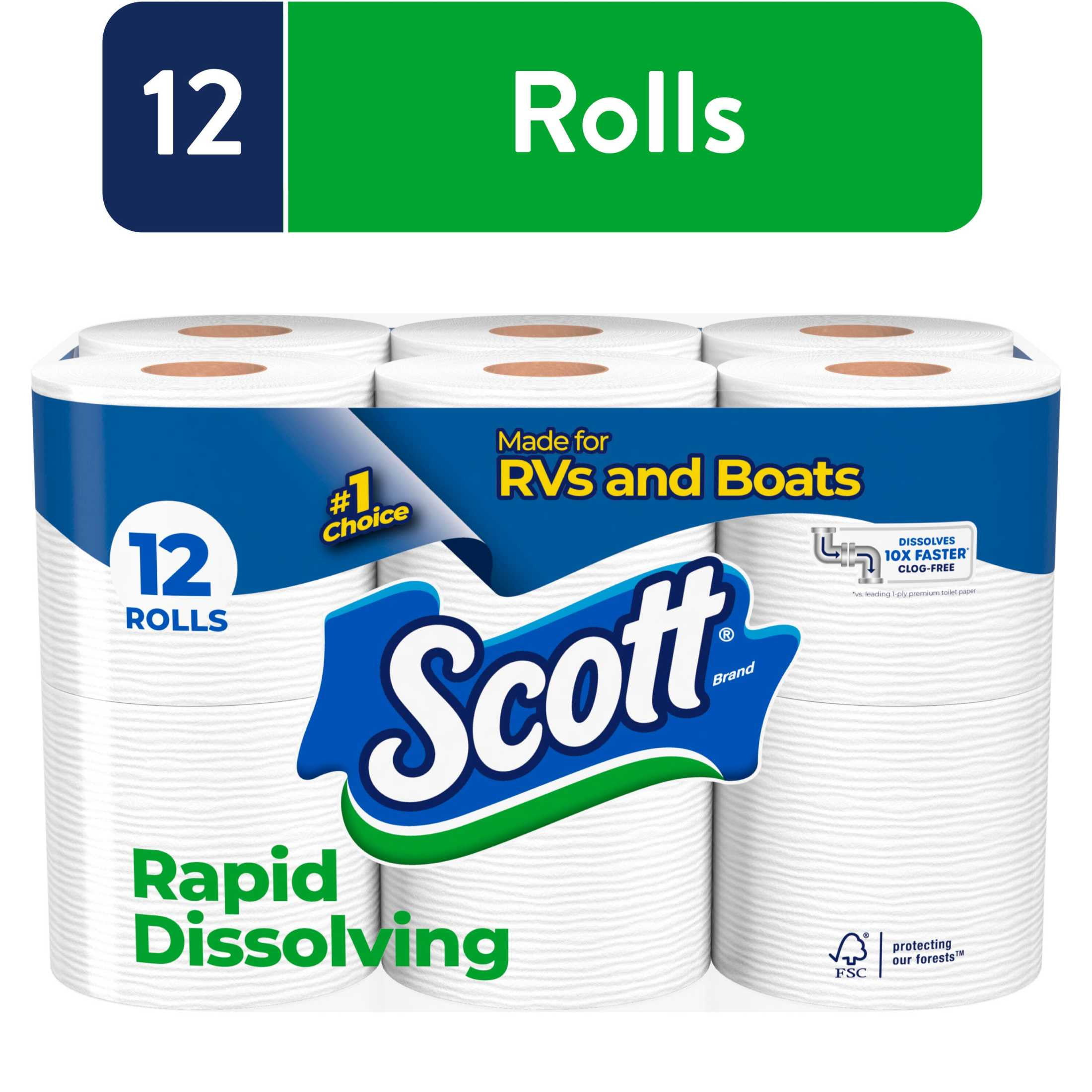 Scott Rapid-Dissolving Toilet Paper for RVs and Boats (White, 12 Double Rolls) qxjxq