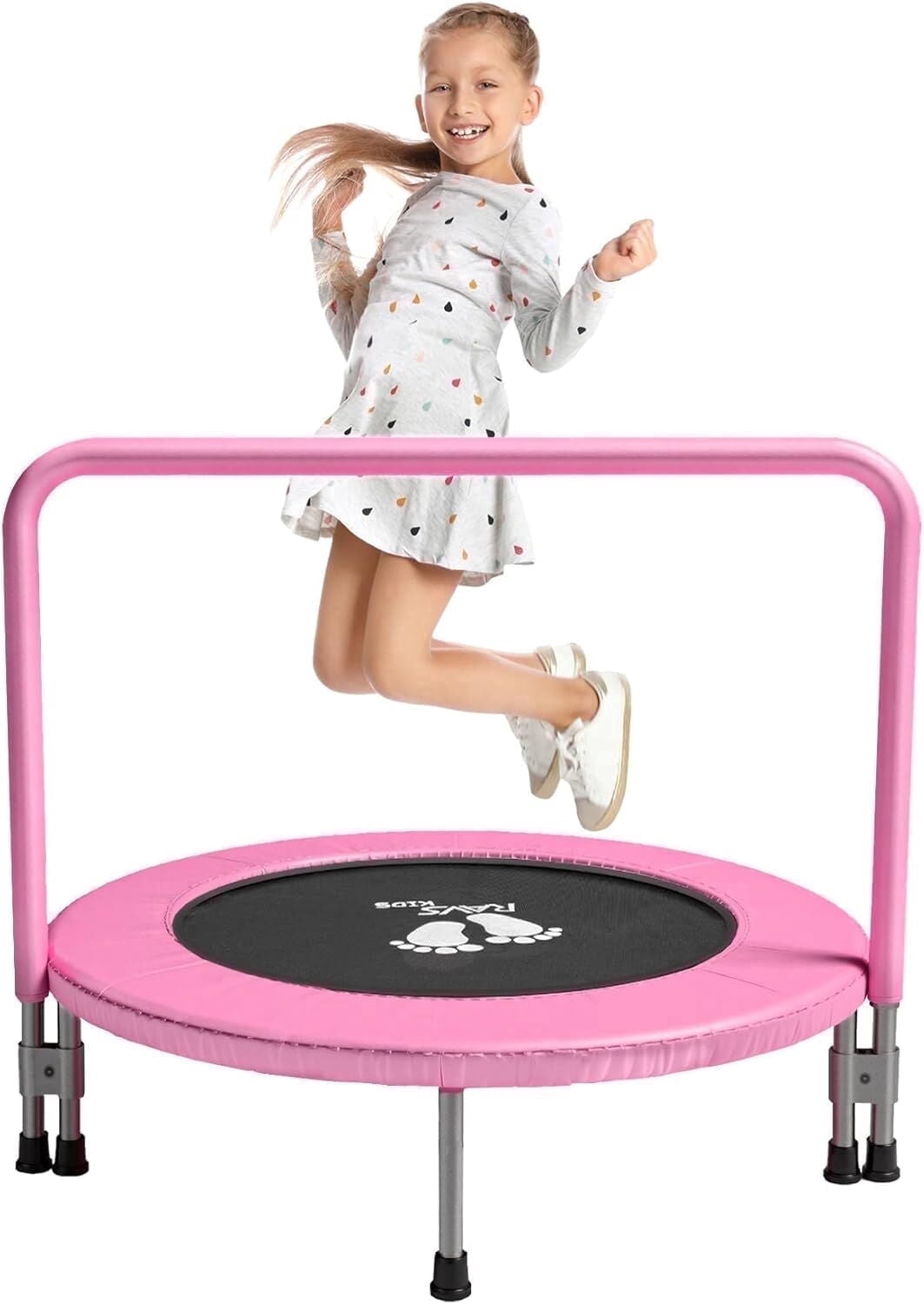 RAVS Toddler Trampoline with Adjustable Foam Handle, Foldable Indoor and Outdoor Rebounder (Pink, 36 in) q8hht
