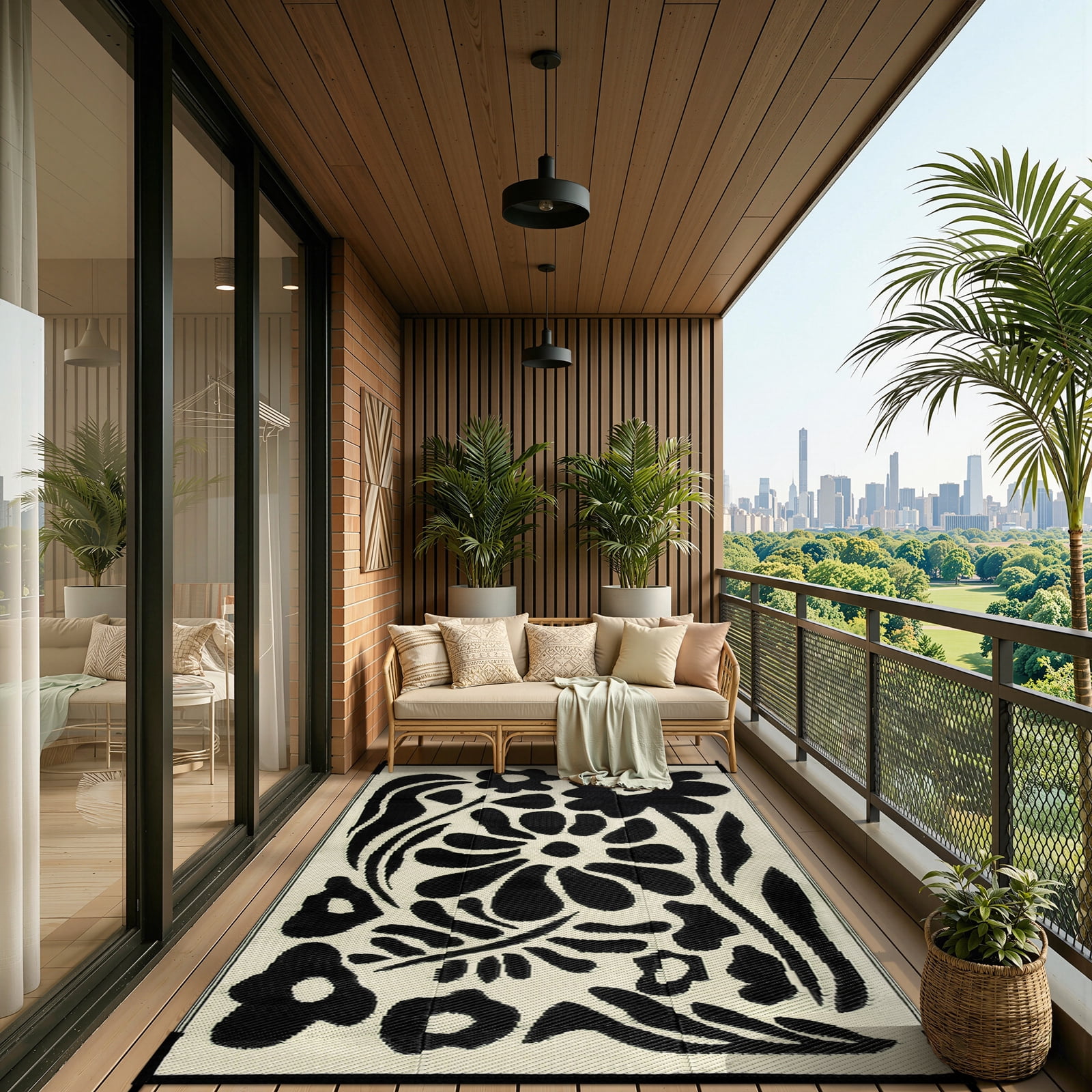 Lahome Waterproof Outdoor Rug (Black & White, 4 ft x 6 ft) ahskh