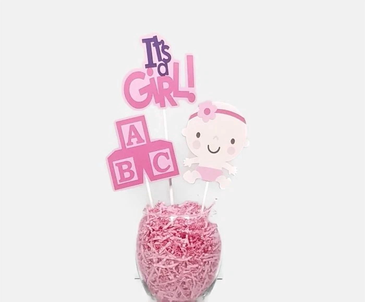 KLYNE Baby Girl Shower Centerpiece Sticks Cake Toppers (Baby Blocks, 12 in) eza46