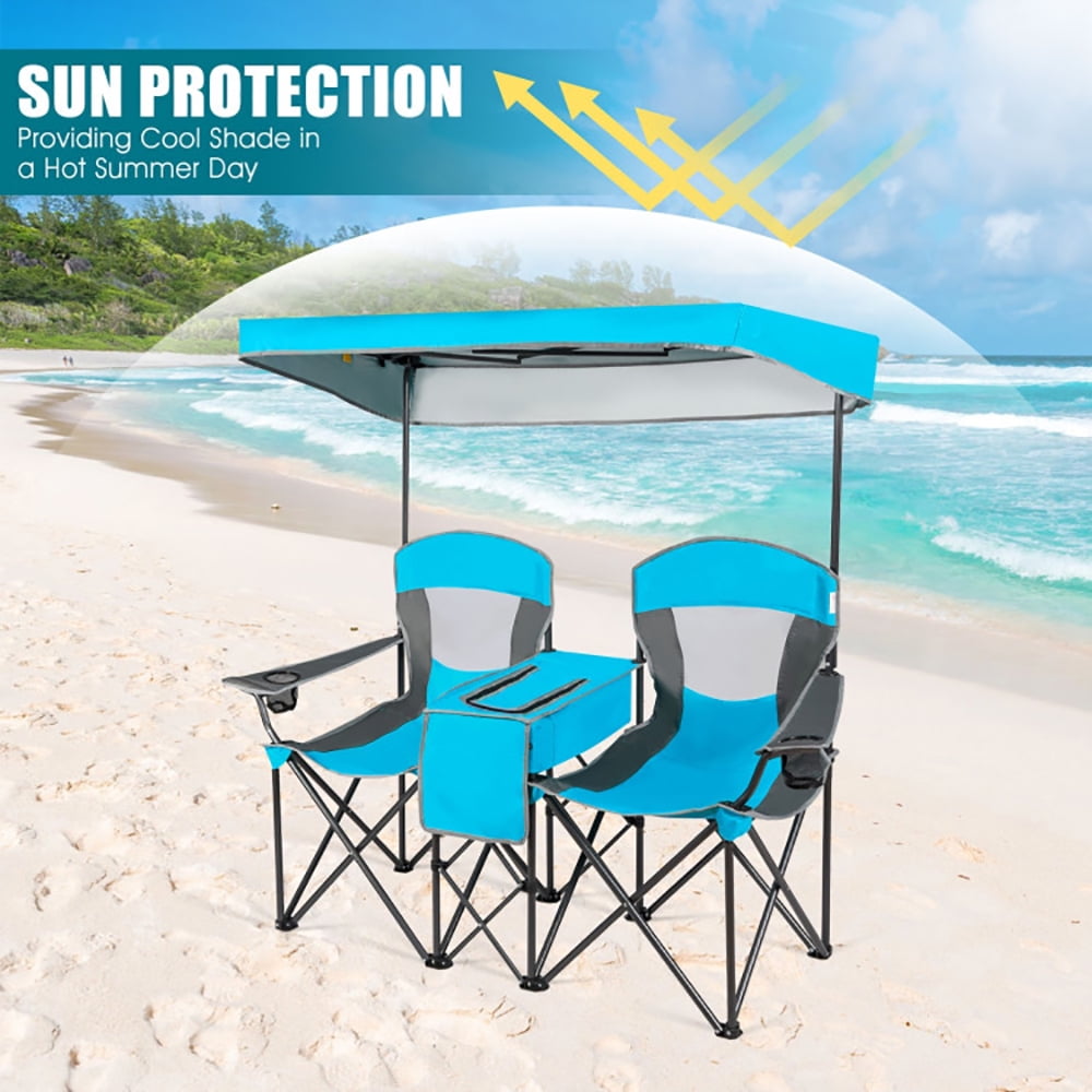 YYAO Portable Folding Camping Chair with Canopy and Cooler Bag (Blue, 265 lb Capacity) kac6z