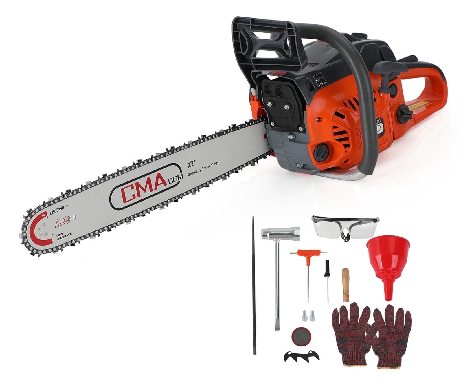 Topteng 68CC Gasoline Powered Chainsaw, Heavy-Duty Wood Cutting Tool with Automatic Chain Oiler (Orange, 22 in) hvlhg