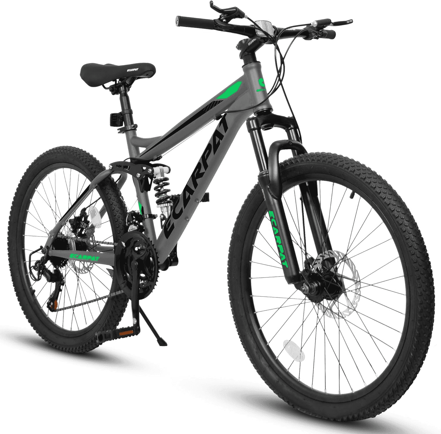 ESRIDOM 24 in Mountain Bike, 21-Speed Full Suspension MTB with Dual Disc Brakes (Grey, 24 in) 08fi8