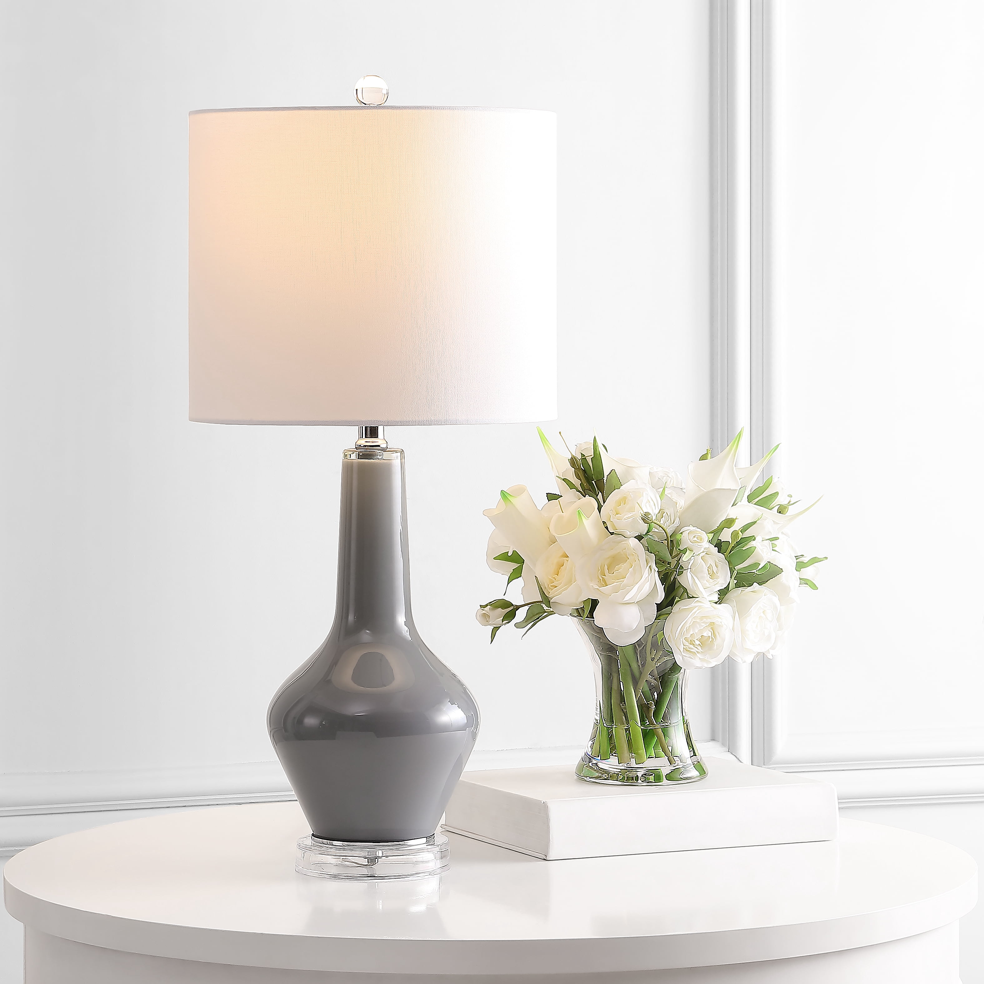 Safavieh Velor Modern Glass Table Lamp with LED Bulb (Smoked Grey, 24 in. H) jfd8i