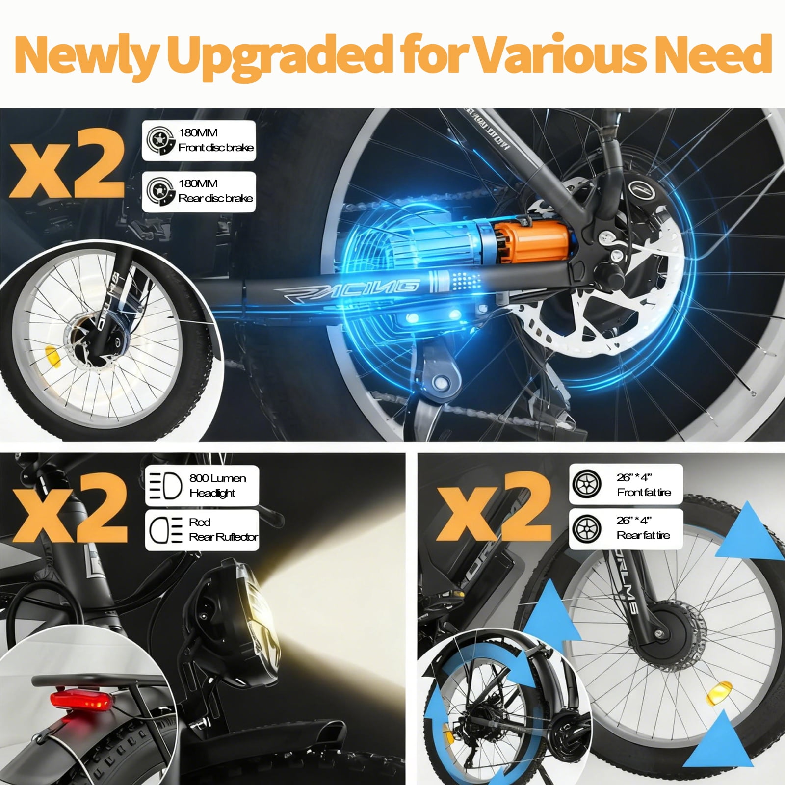 SMLRO Electric Mountain Bike, 5000W Dual-Motor AWD E-Bike, 26 in Fat Tire Off-Road Bicycle (Blue, 60V 25AH) upwri