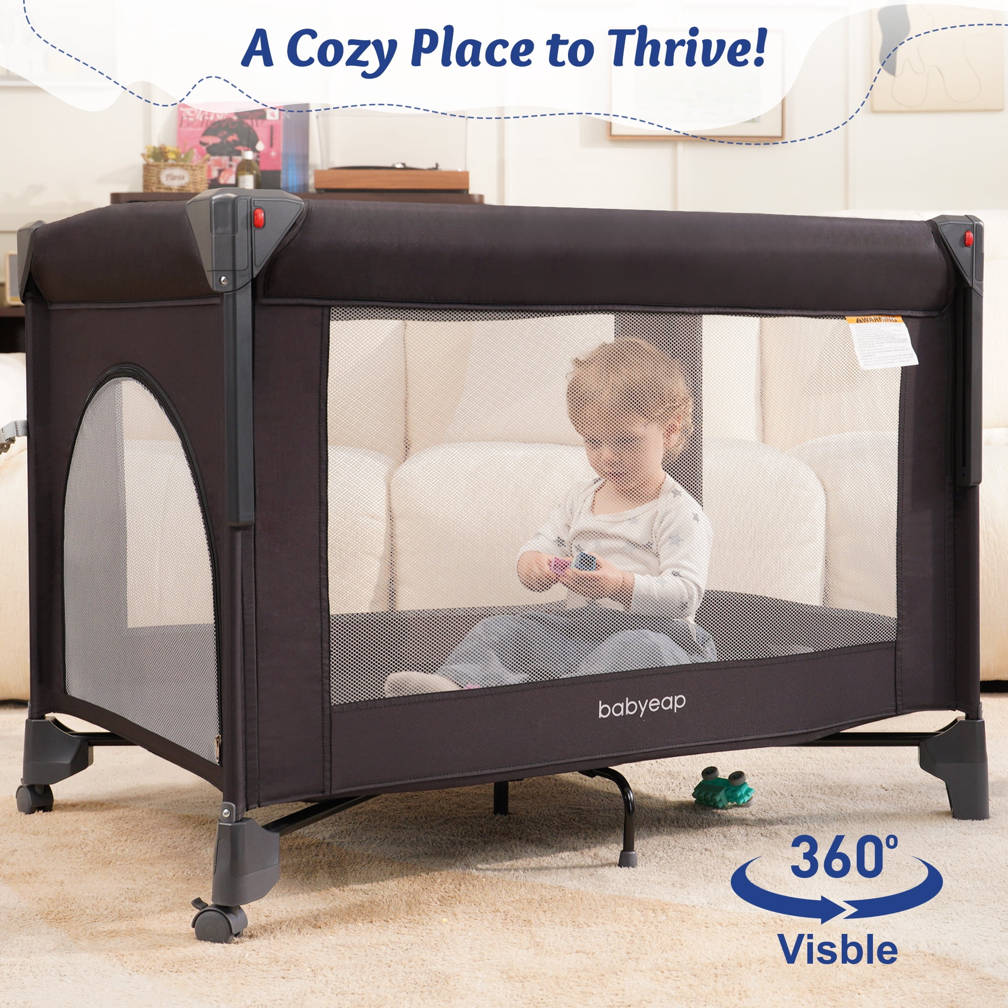 Babyeap 4-in-1 Portable Baby Bassinet and Playard with Changing Table (Black, 30 lb Capacity) npfzr