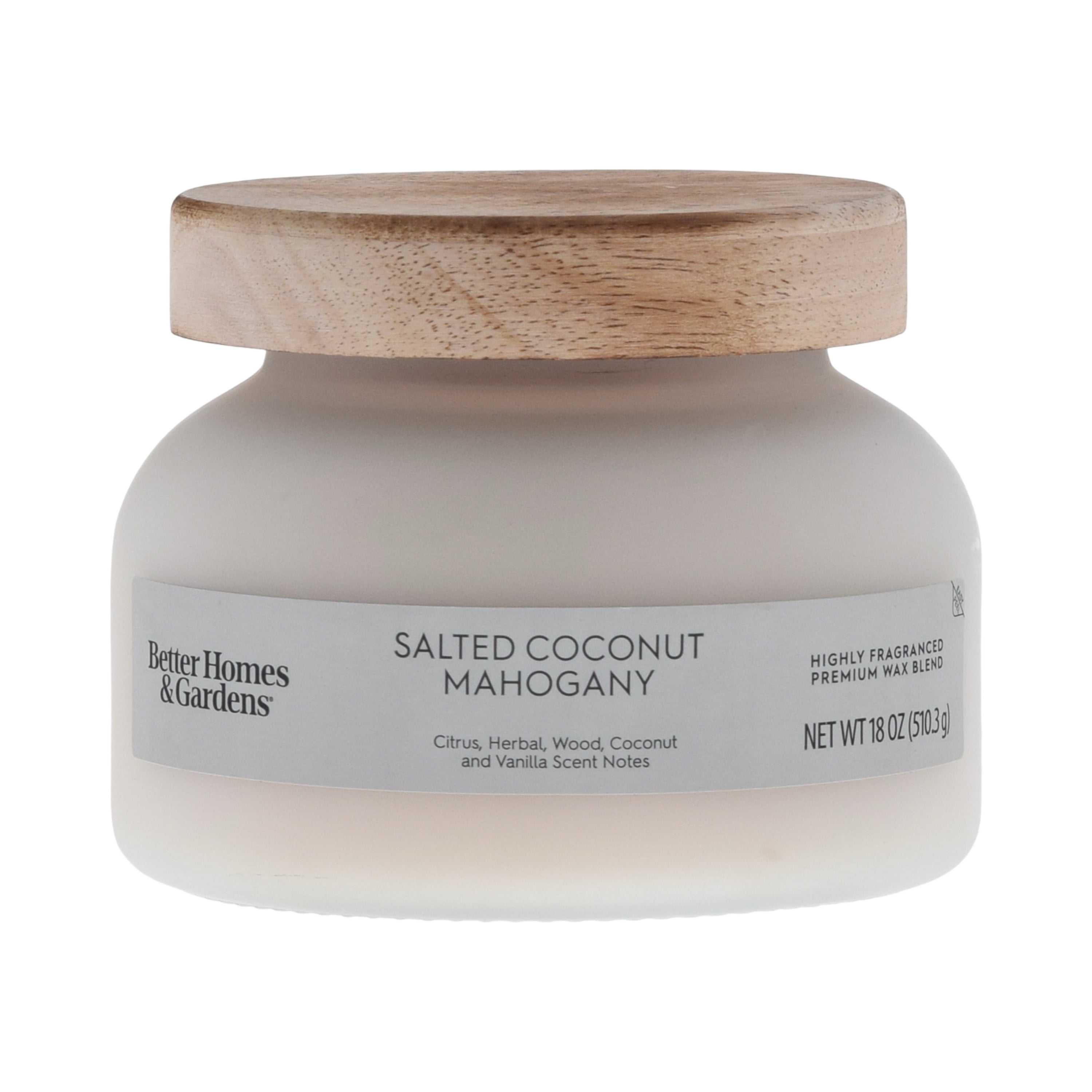 Better Homes & Gardens Salted Coconut Mahogany Scented 2-Wick Frosted Jar Candle (White, 18 oz) pph3o