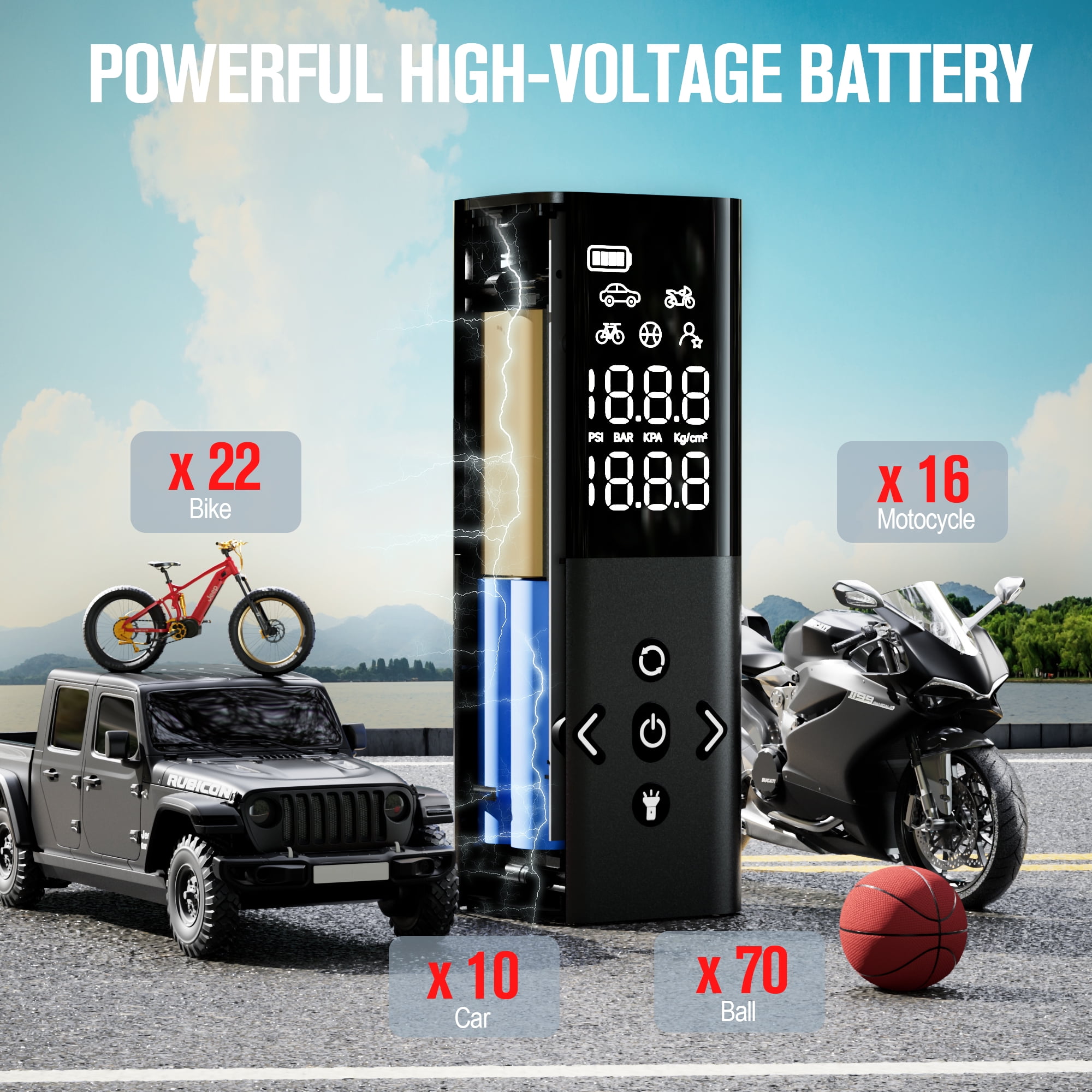Gooloo AP150 Cordless Tire Inflator Portable Air Compressor, 150 PSI Digital Pump for Car Tires (Black, 6000mAh) 2yewd
