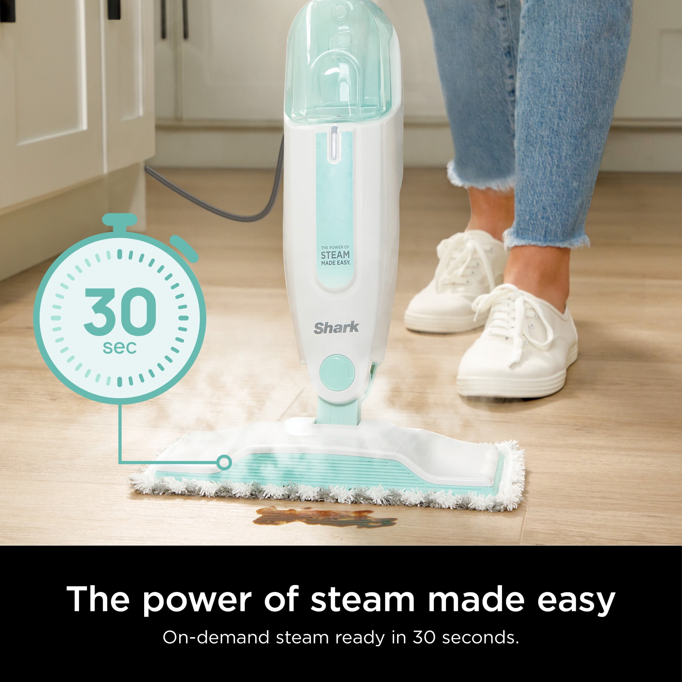 Shark Steam Mop, Corded Hard Floor Cleaner, Chemical-Free Sanitization, Lightweight Design (White, 18 ft Cord) rk0do