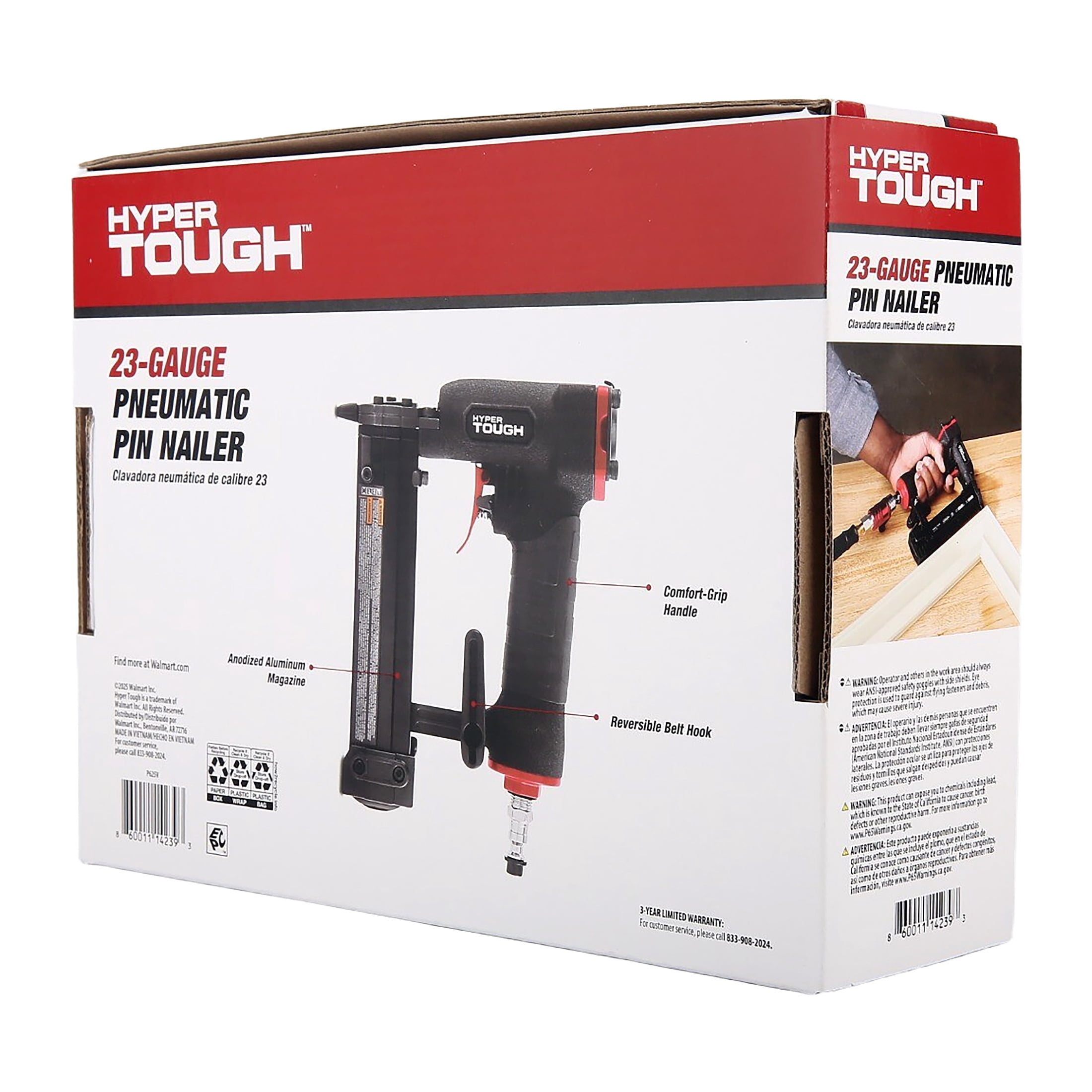 Hyper Tough 23-Gauge Pneumatic Pin Nailer, Professional Air Powered Trim Tool (Black, 1 Pack) cwzk0
