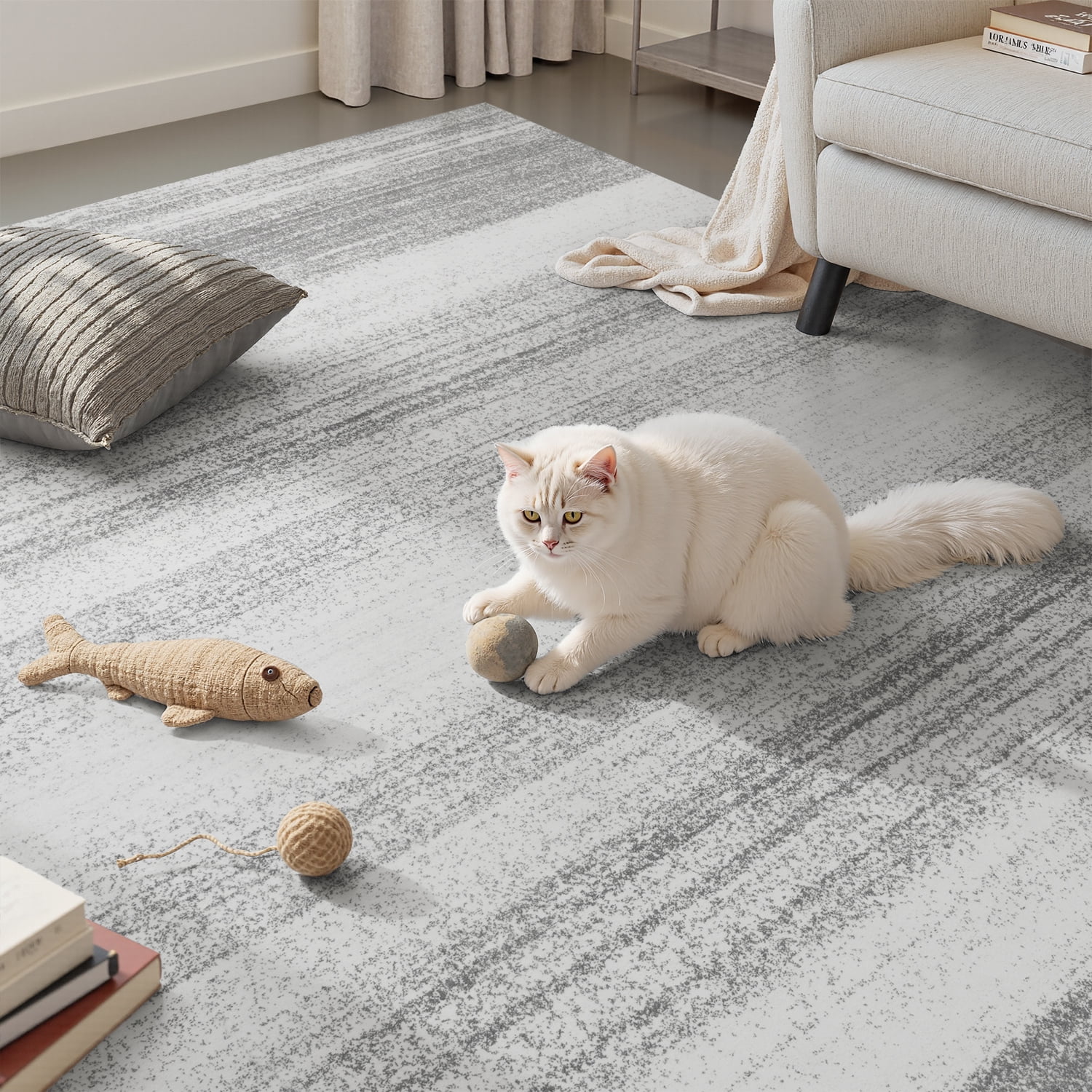 VUNATE Modern Abstract Area Rug, Washable Soft Contemporary Neutral Carpet for Living Room and Bedroom (Light Gray, 5 ft x 7 ft) kw9iw