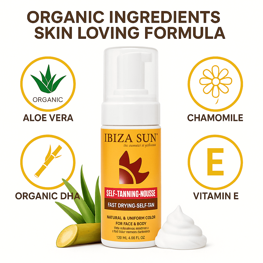 Ibiza Sun Organic Self Tanning Mousse for Face and Body (Natural Sunless Tan, 6.7 fl oz) 4mwun